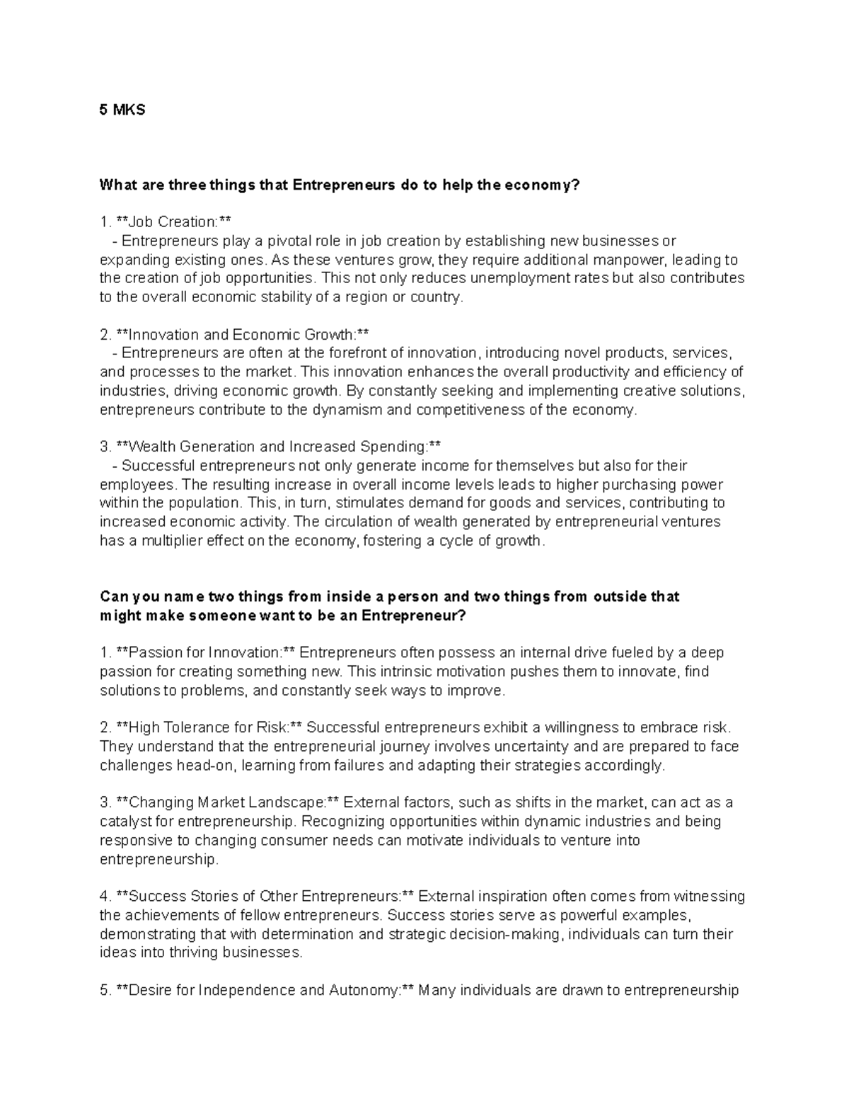 EDM premmium notes - 5 MKS What are three things that Entrepreneurs do ...