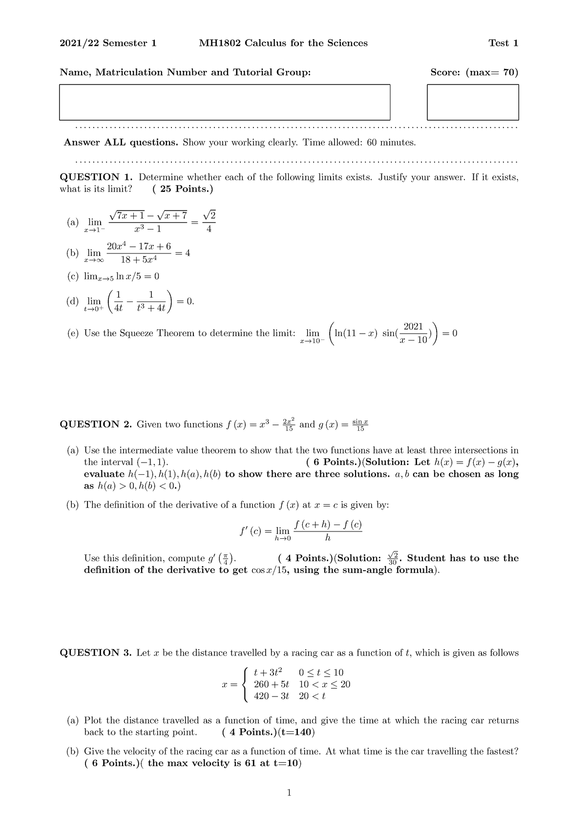 MH1802 AY2021 22 Test 1 22 Sep 2021 sol - 2021/22 Semester 1 MH1802 ...