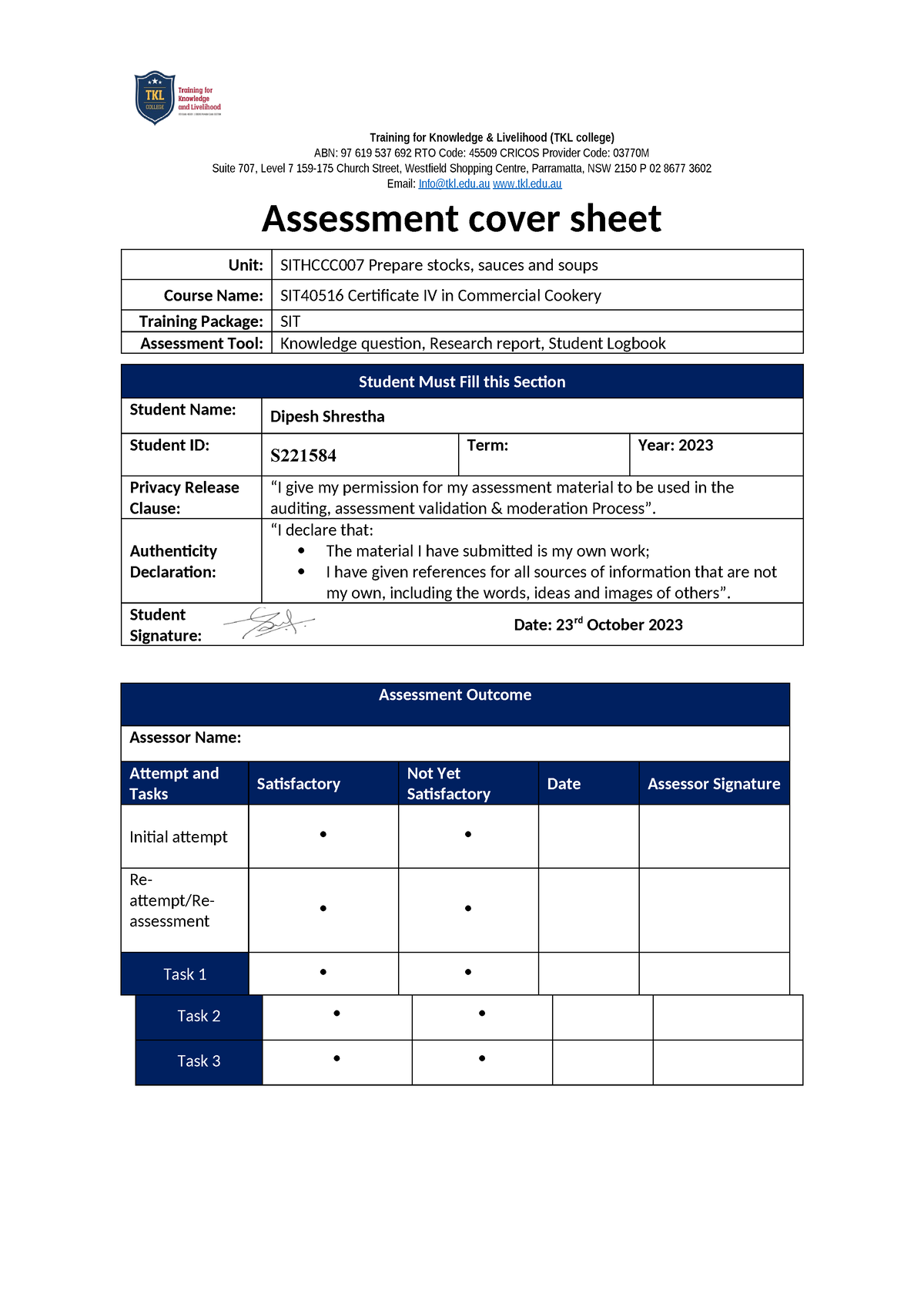 Sithccc 007 Student Assessment Tasks (3) (2) (2) - ABN: 97 619 537 692 ...