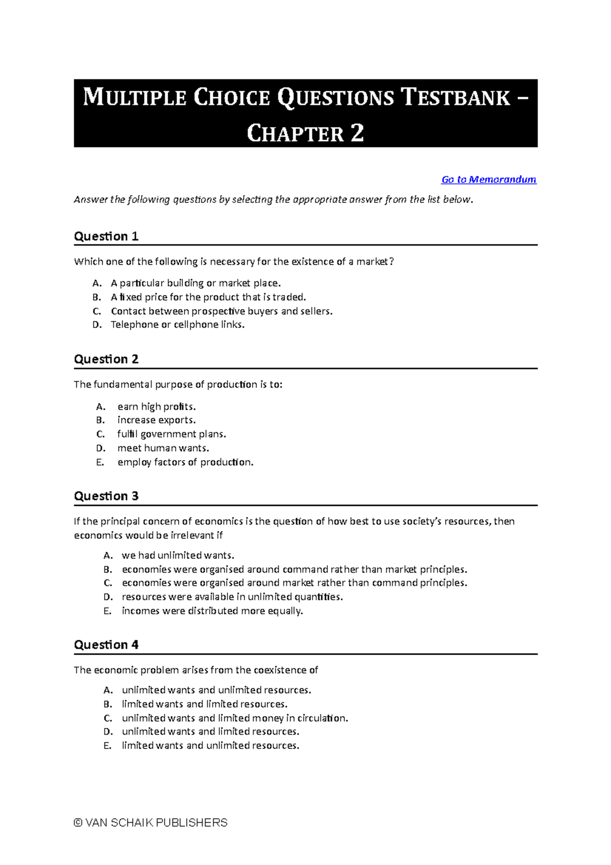 Economics 5 MCQ C2 - Practice questions - MULTIPLE CHOICE QUESTIONS ...