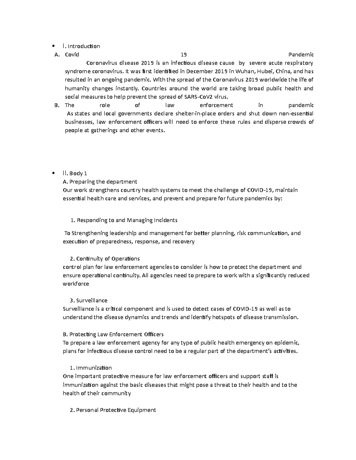 ILS 3 Written Speech - none - I. Introduction A. Covid 19 Pandemic ...