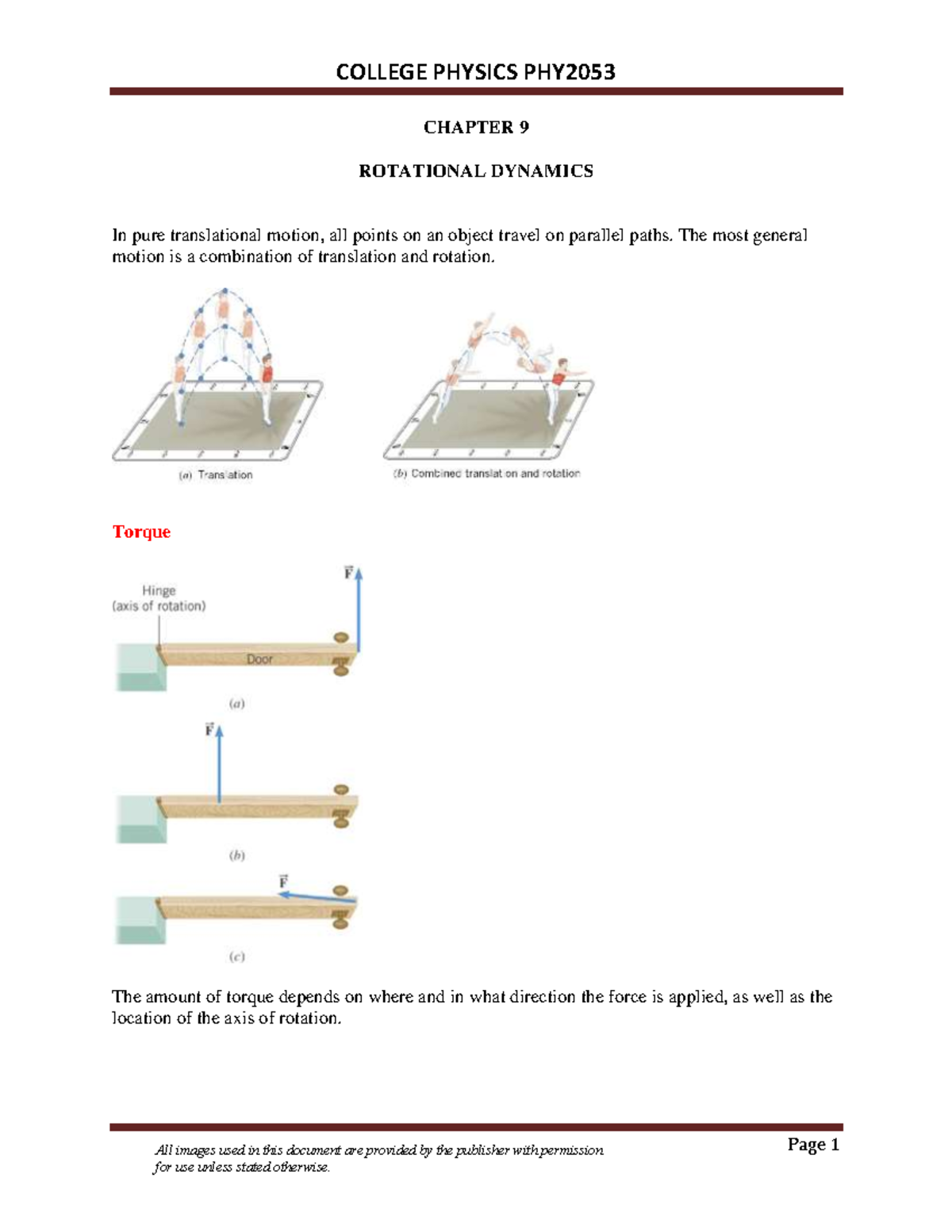 College physics 15 notes yxwvutsrq CHAPTER 9 ROTATIONAL DYNAMICS In