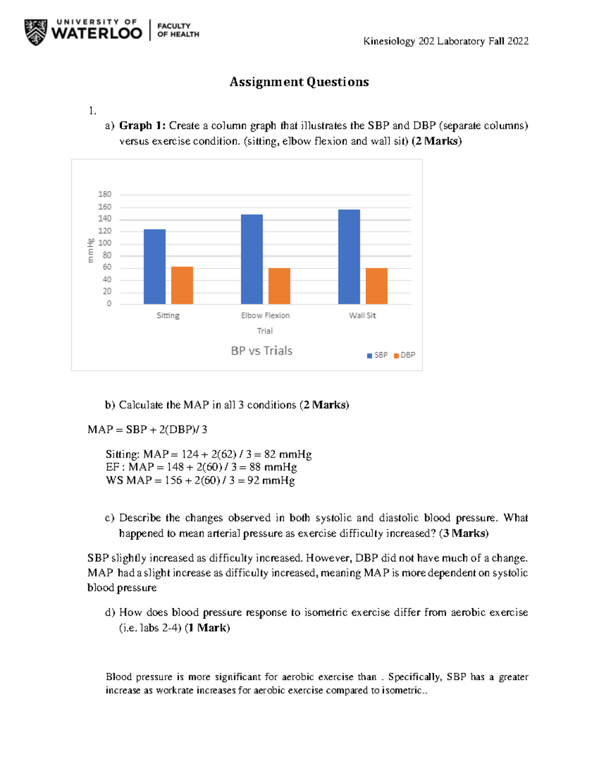 kin 202 Lab 5 assignment - Assignment Questions 1. a) Graph 1: Create a ...