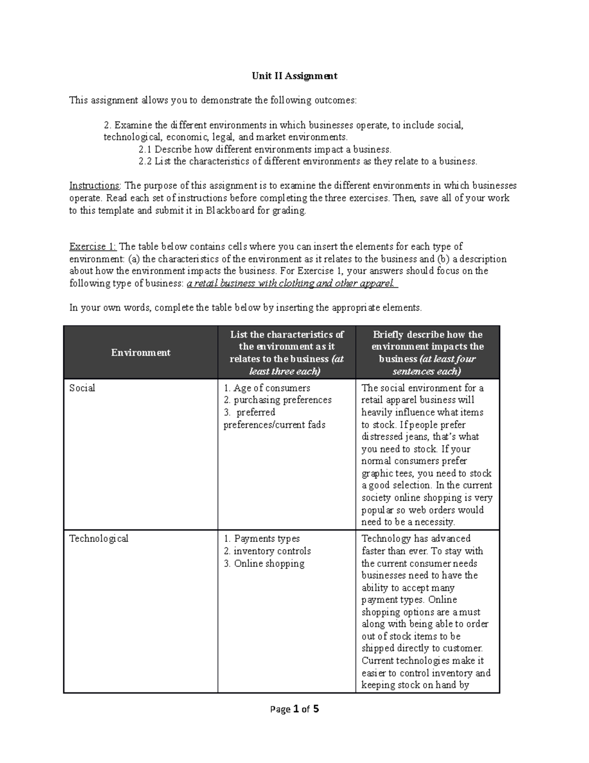 Unit II Assignment BBA2010 - Unit II Assignment This Assignment Allows ...