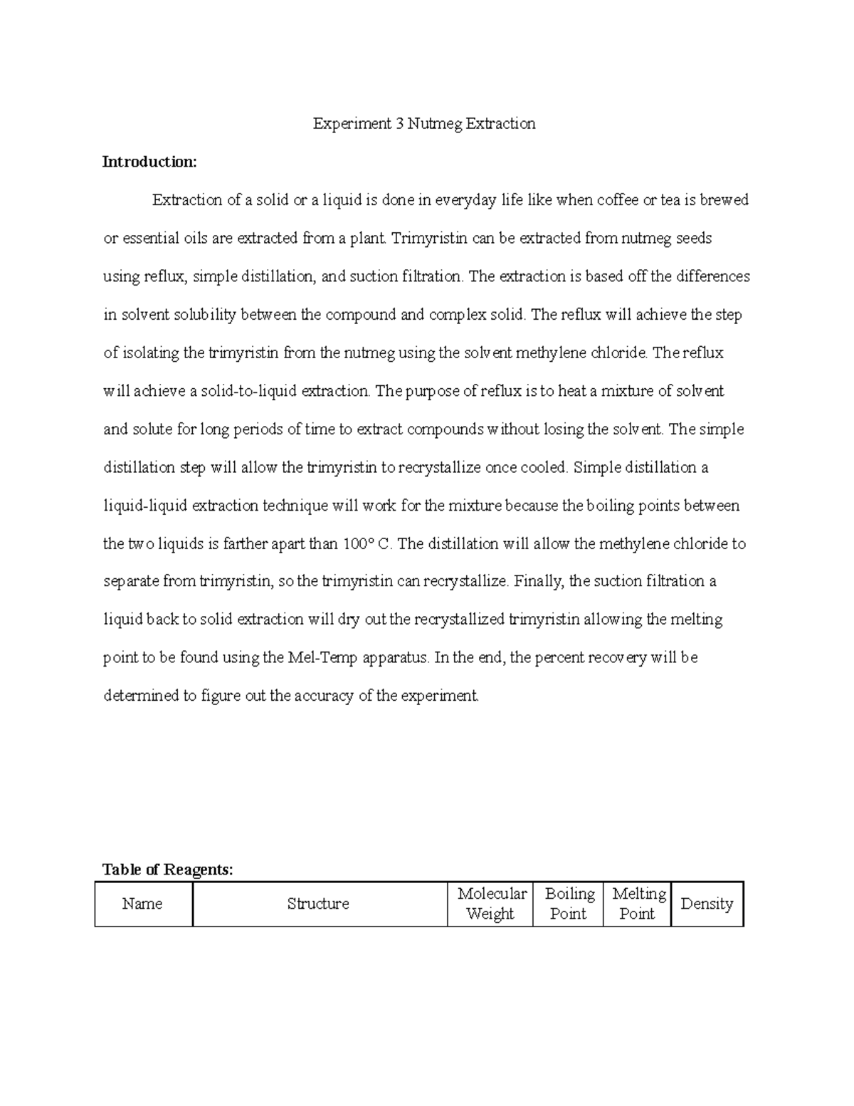 Stu Doc Lab 3 Nutmeg Complete Report Experiment 3 Nutmeg Extraction