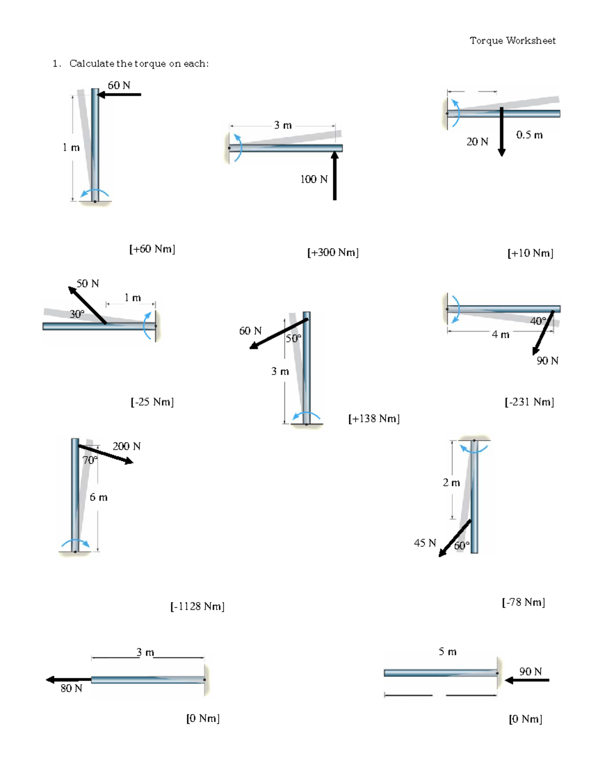 Ejricios De Fisica Torque - Torque Worksheet Calculate The Torque On ...