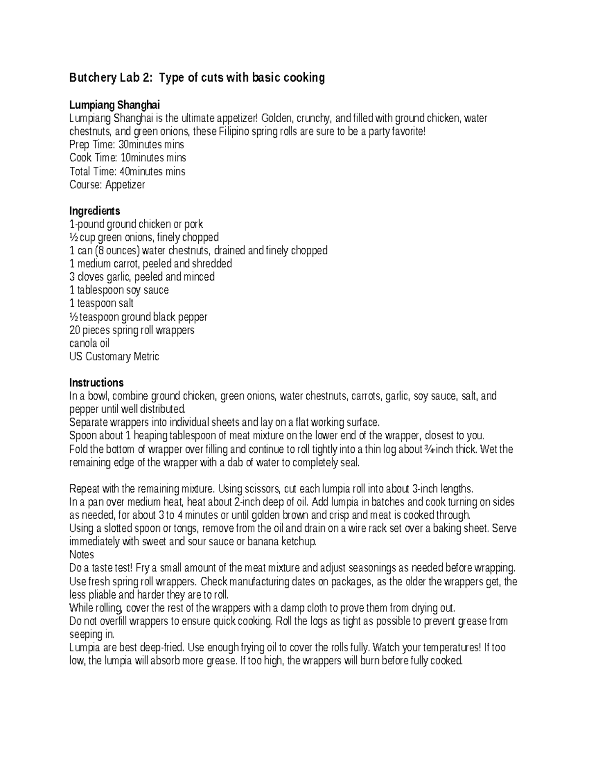 Butchery-Lab-Lab2 - Hshhx - Butchery Lab 2: Type of cuts with basic ...