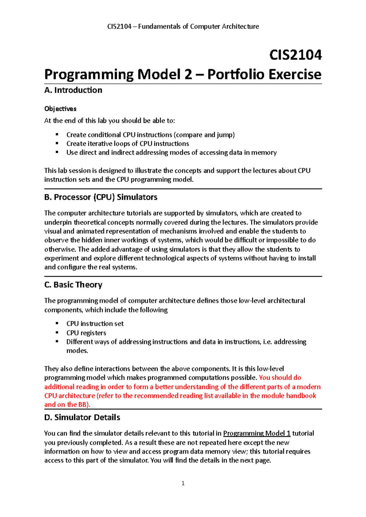 P1 Programming Model 2 Tutorial CIS2104 Fundamentals of Computer
