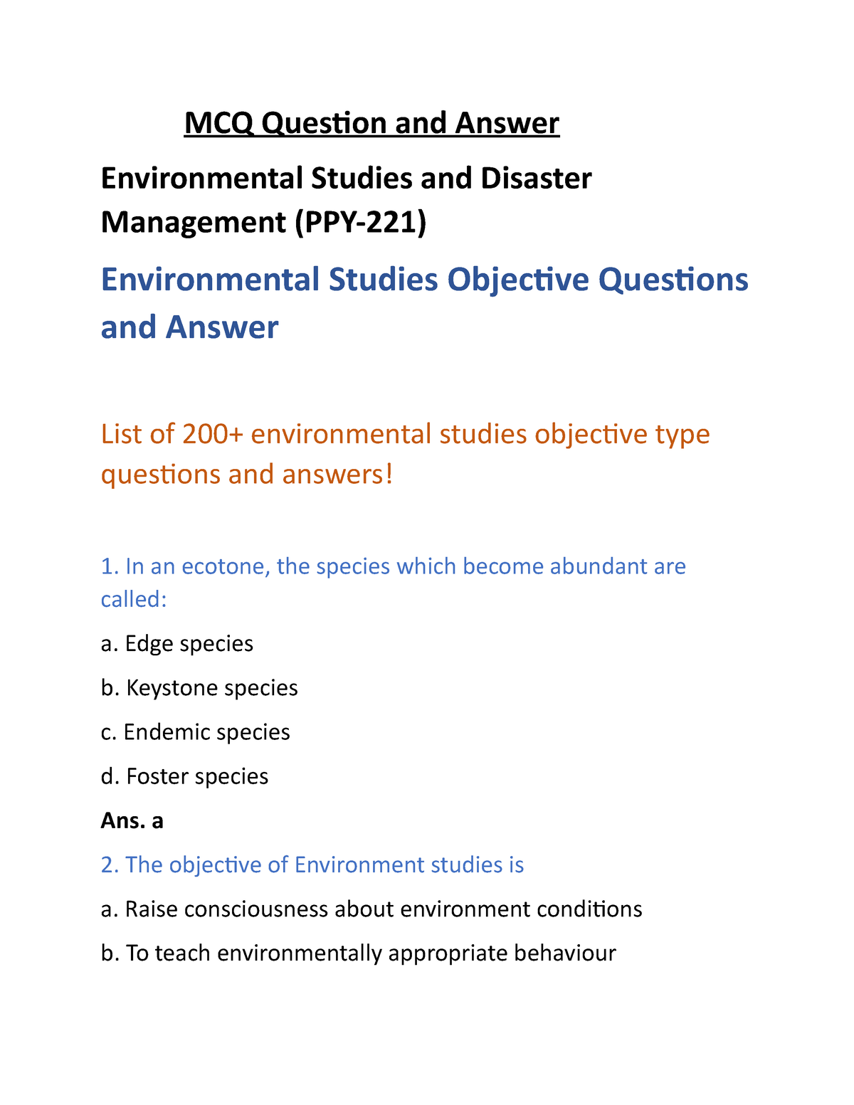 research questions on environmental awareness