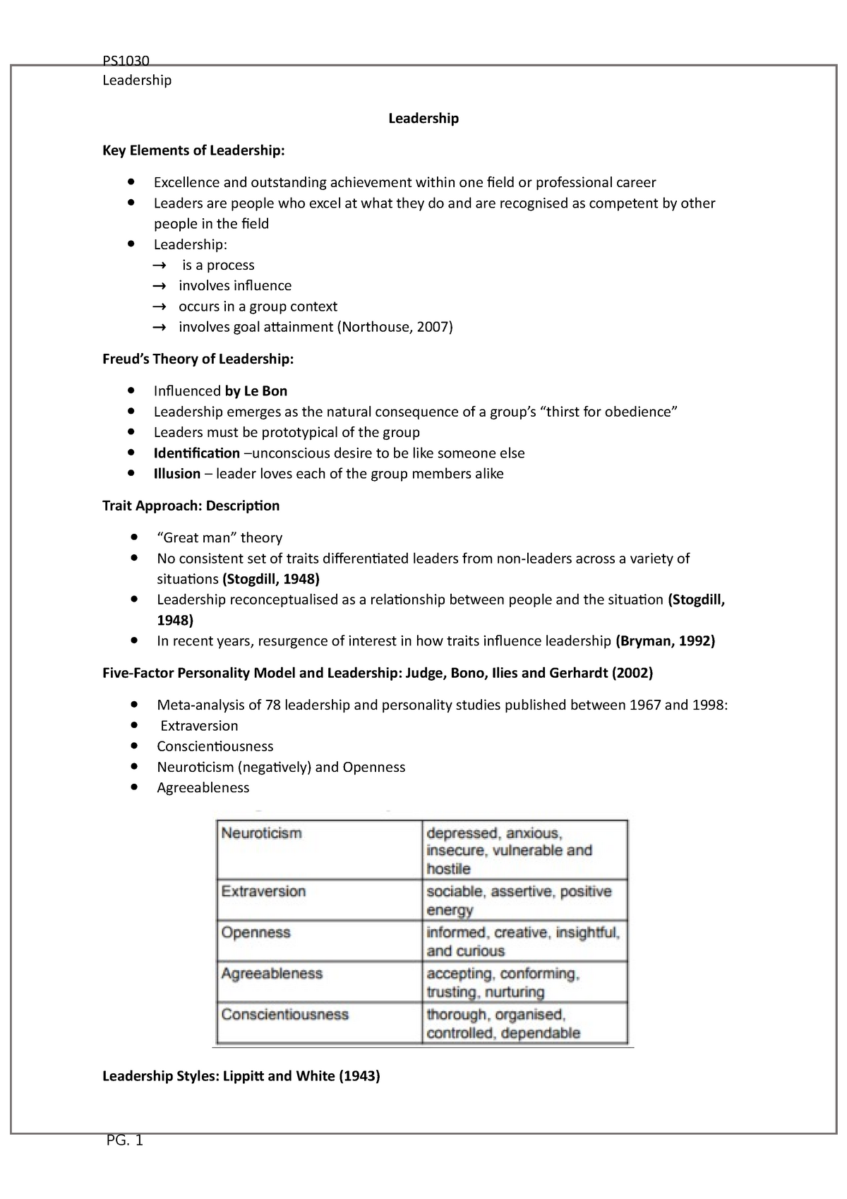 Leadership Notes - Leadership Leadership Key Elements of Leadership ...