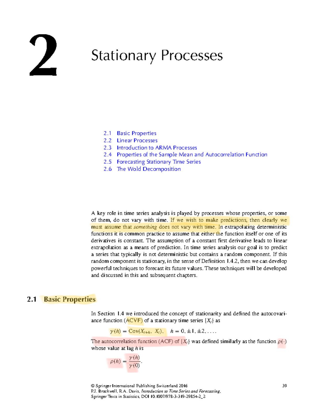 Chapter 2 - CLASS LECTURE NOTES - 2 Stationary Processes 2 Basic ...