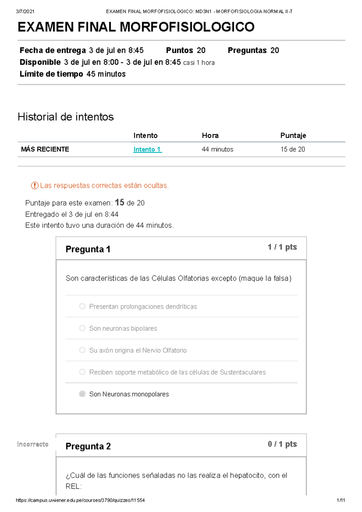 Examen Final DE Histologia- Morfofisiologia Normal II-T - EXAMEN FINAL ...