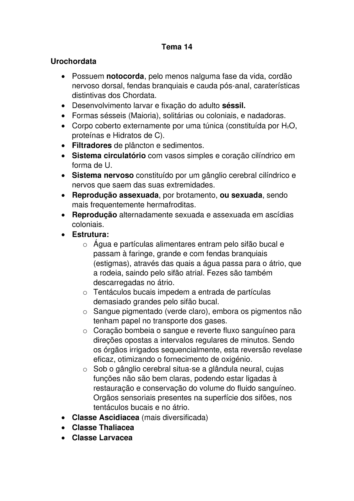 Subfilo Urochordata - Tema 14 Urochordata Possuem Notocorda, Pelo Menos 