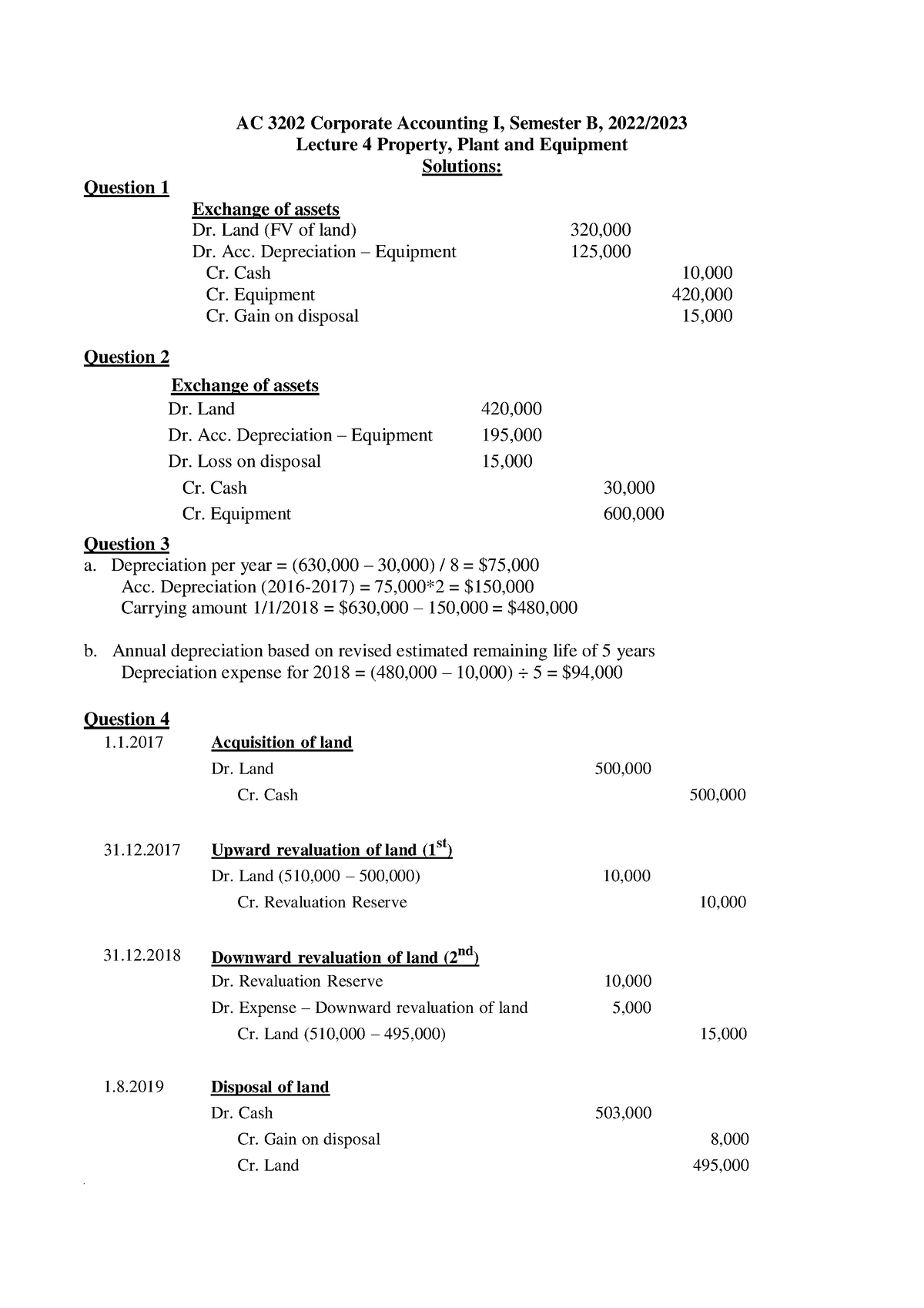 Lecture 4 Practice Solutions - AC 3202 Corporate Accounting I, Semester ...