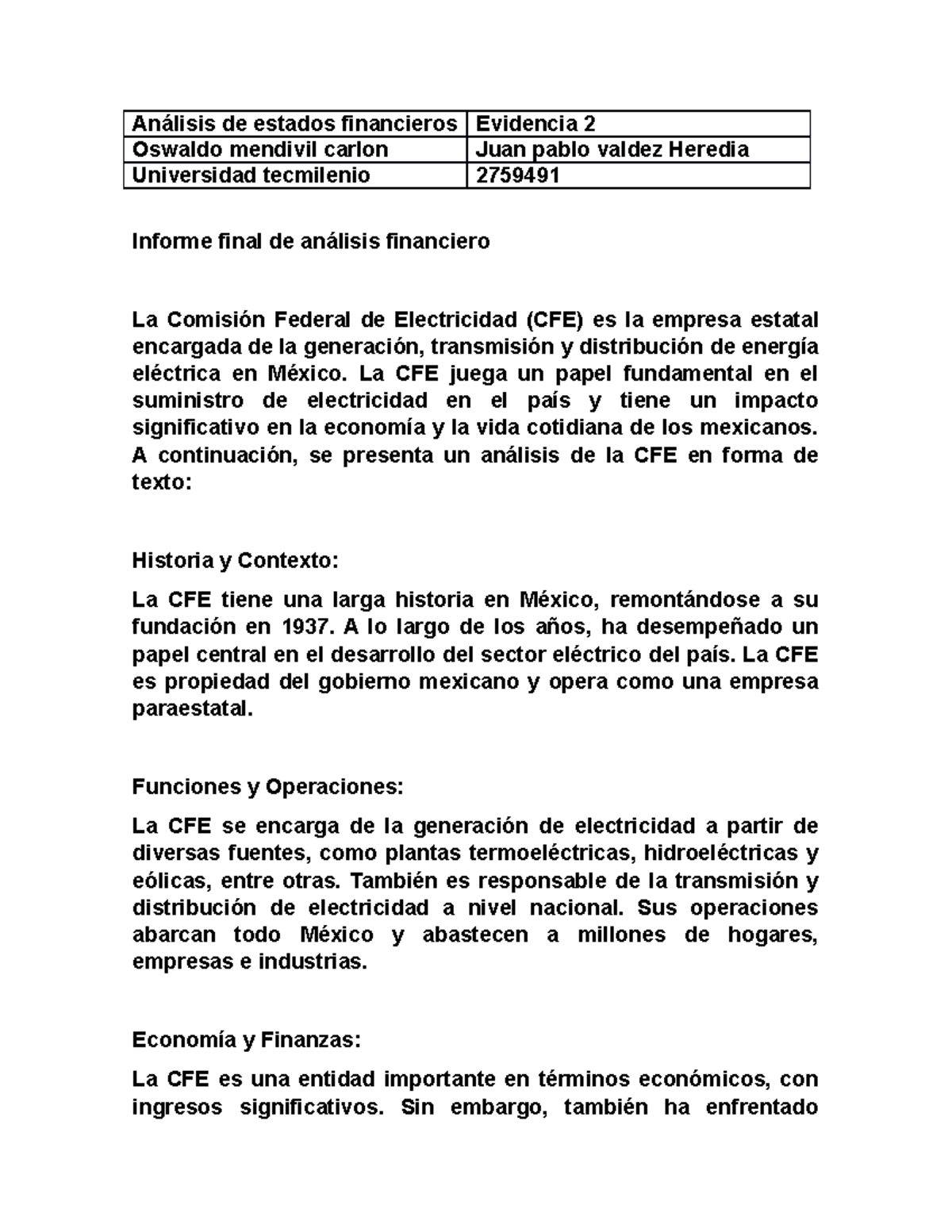 Evidencia 2 Analisis - trabajo analiss - Análisis de estados ...