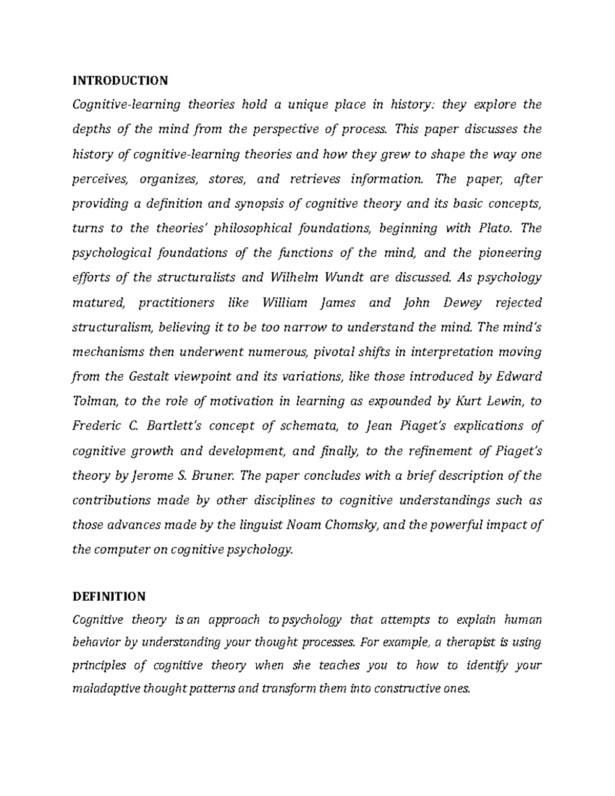 Cognitive discount theory summary