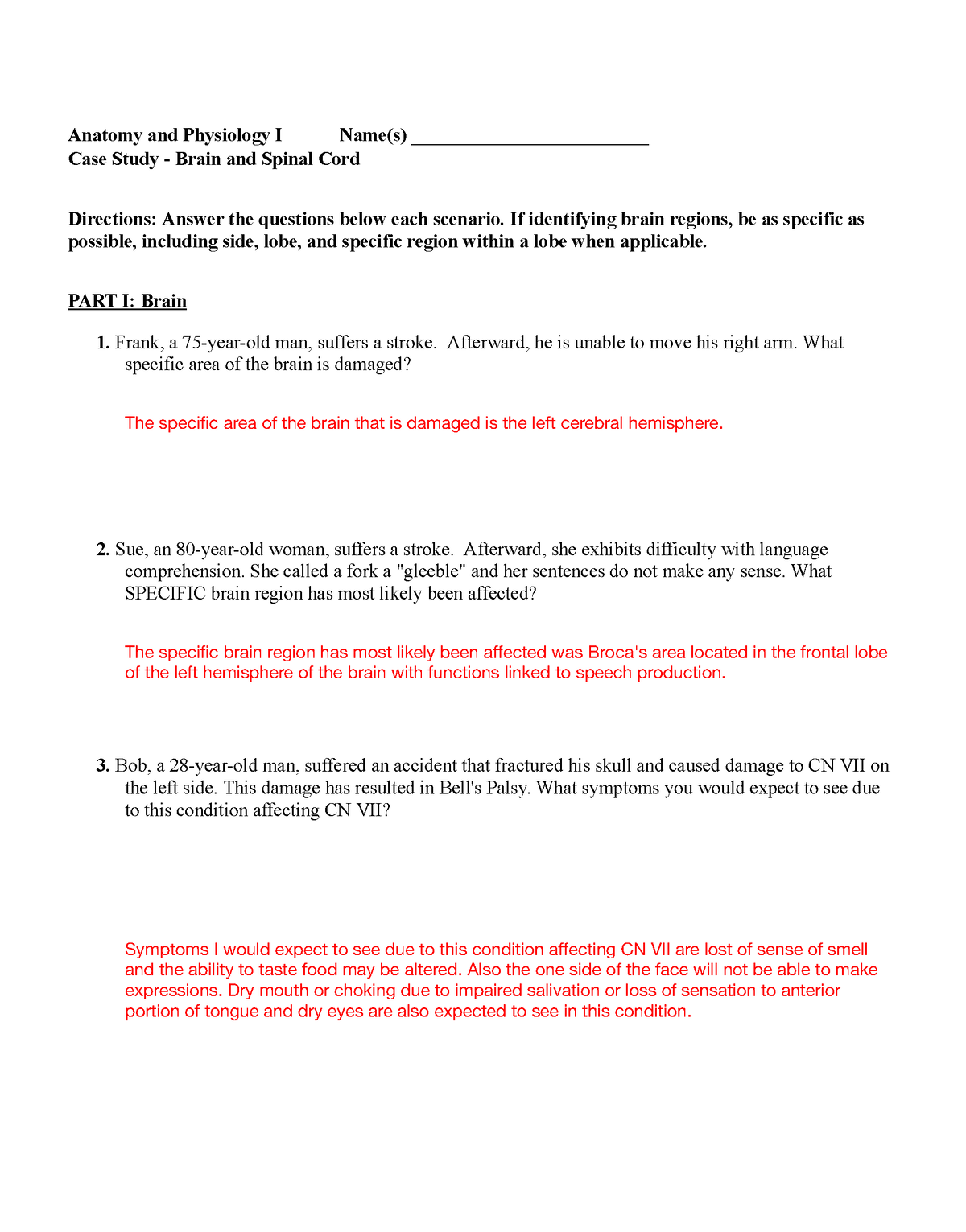 Brain and Spinal S18 Accessible - Anatomy and Physiology I Name(s