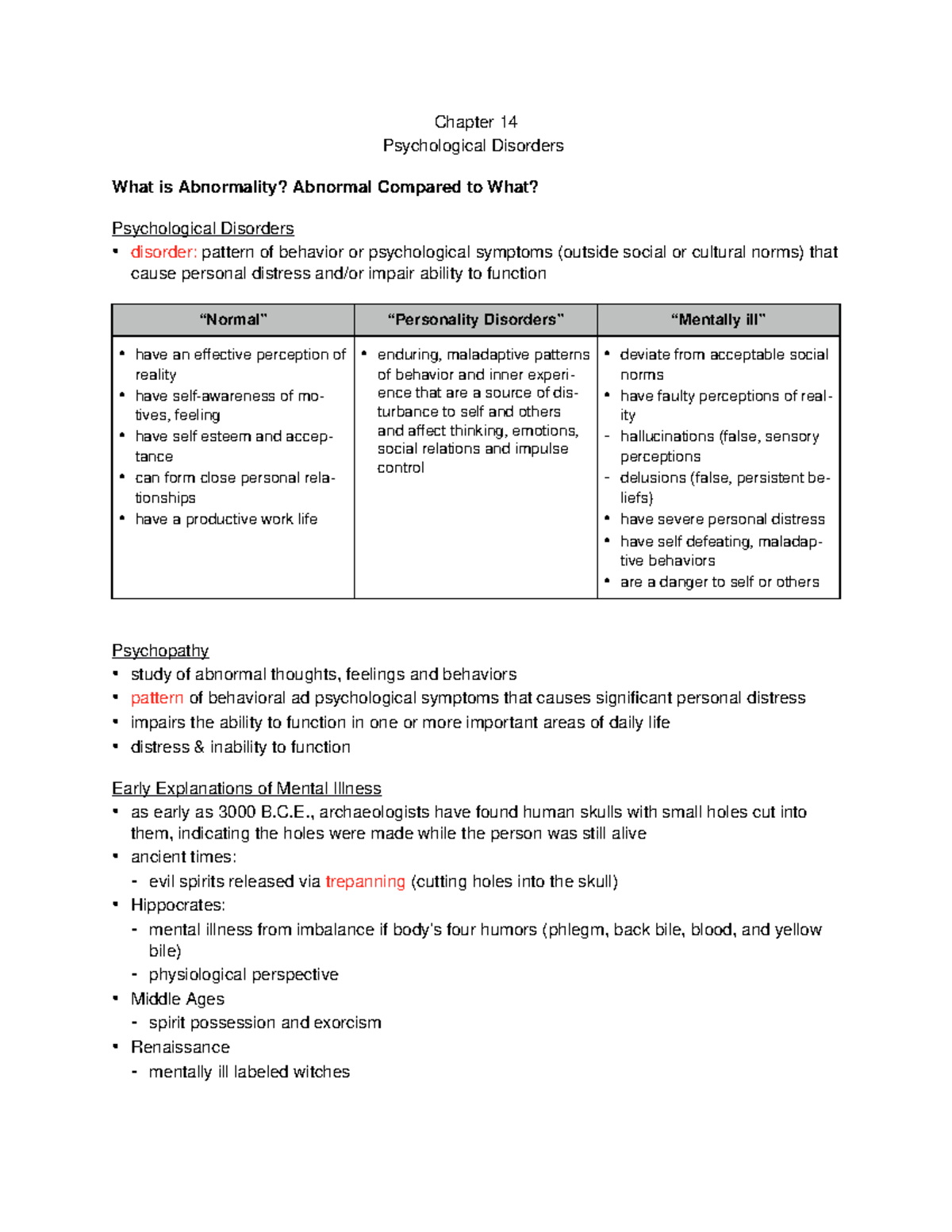 Chapter 14- Psychological Disorders - Chapter 14 Psychological ...