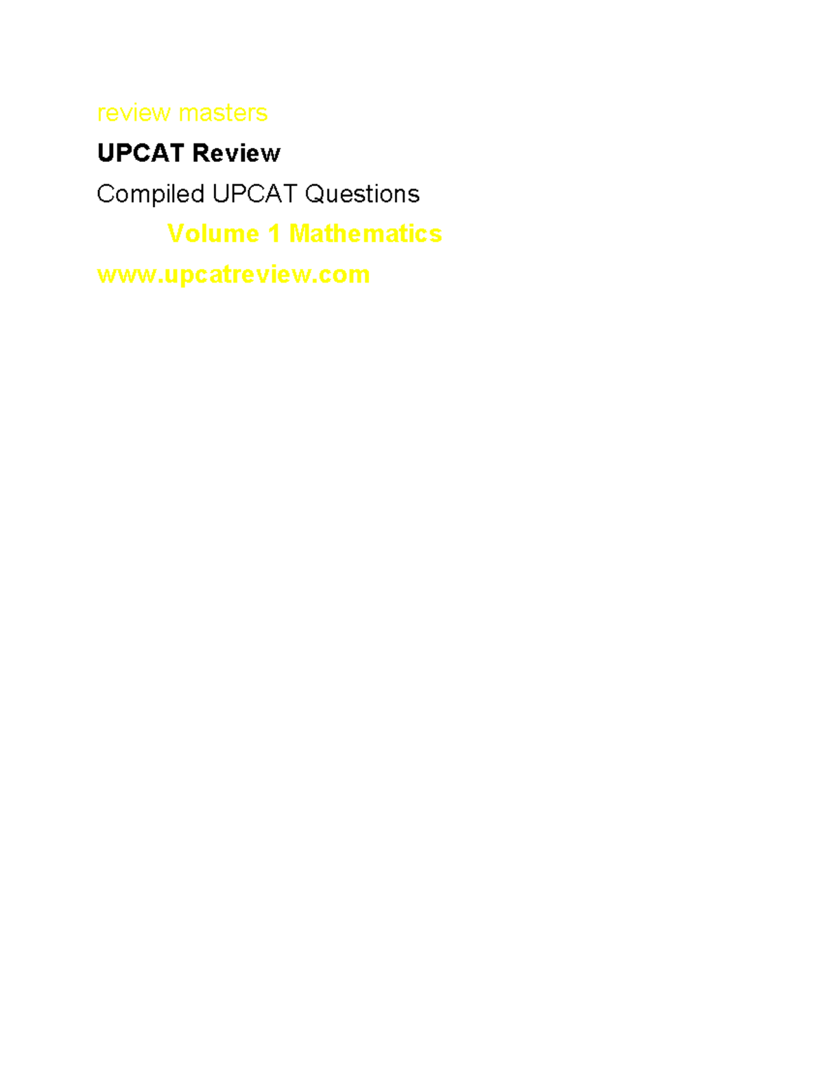 Upcat MATH - Review Masters UPCAT Review Compiled UPCAT Questions ...