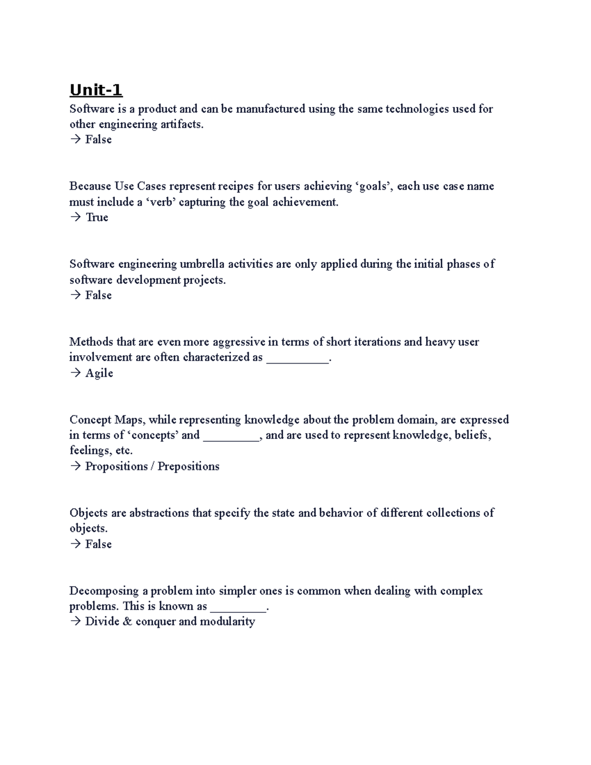 CS 2401 Questions - Assignment - Unit- Software is a product and can be ...