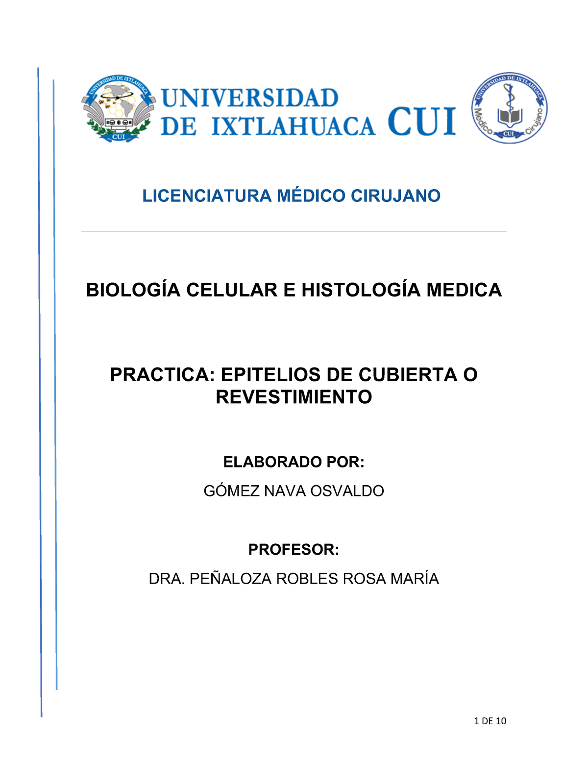 Practica Epitelio Histo Licenciatura M Dico Cirujano Biolog A Celular