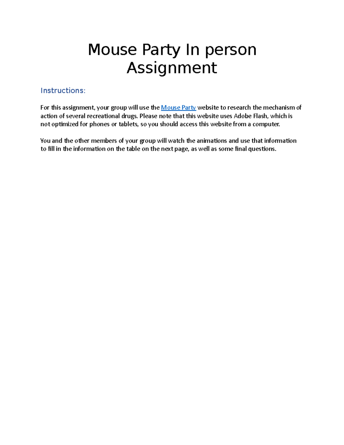 Mouse Party In-person Assignment Instructions - Studocu