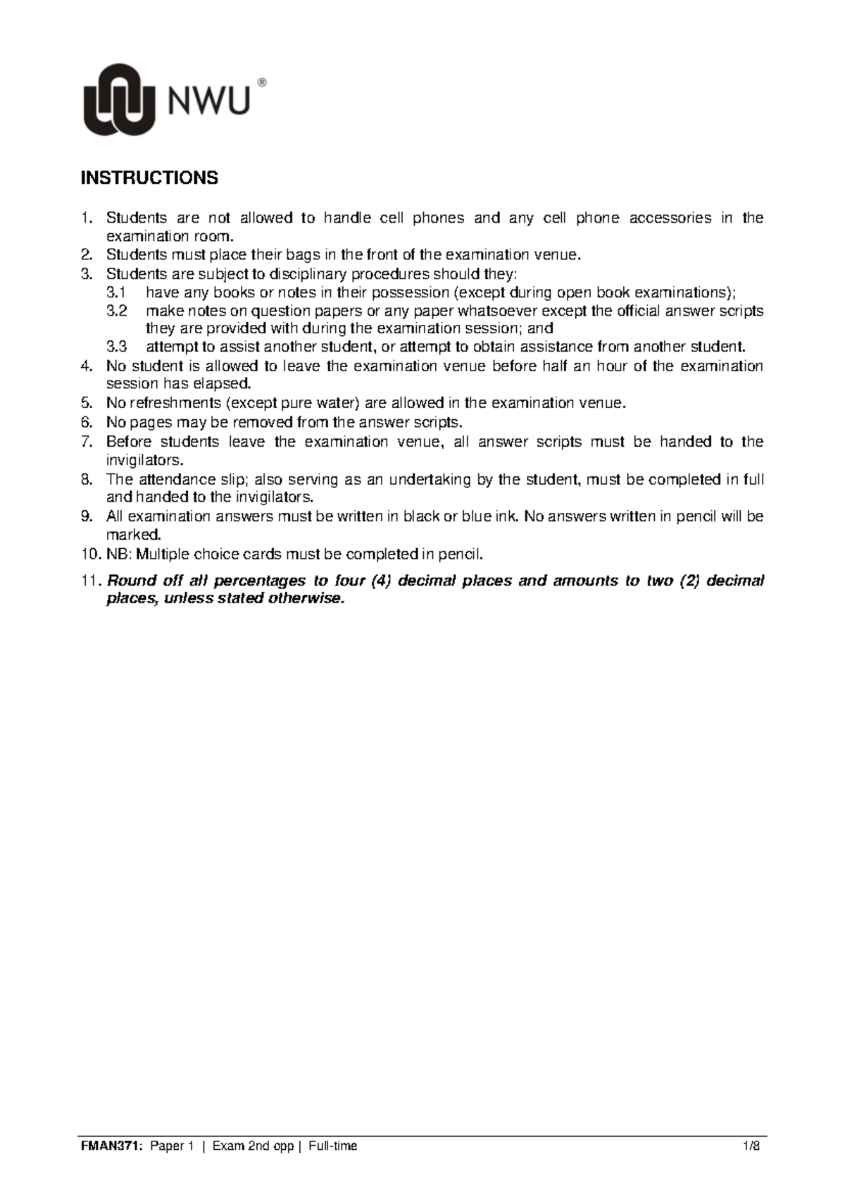 2019 AMF3760 2nd Opp - Practical - INSTRUCTIONS Students are not ...