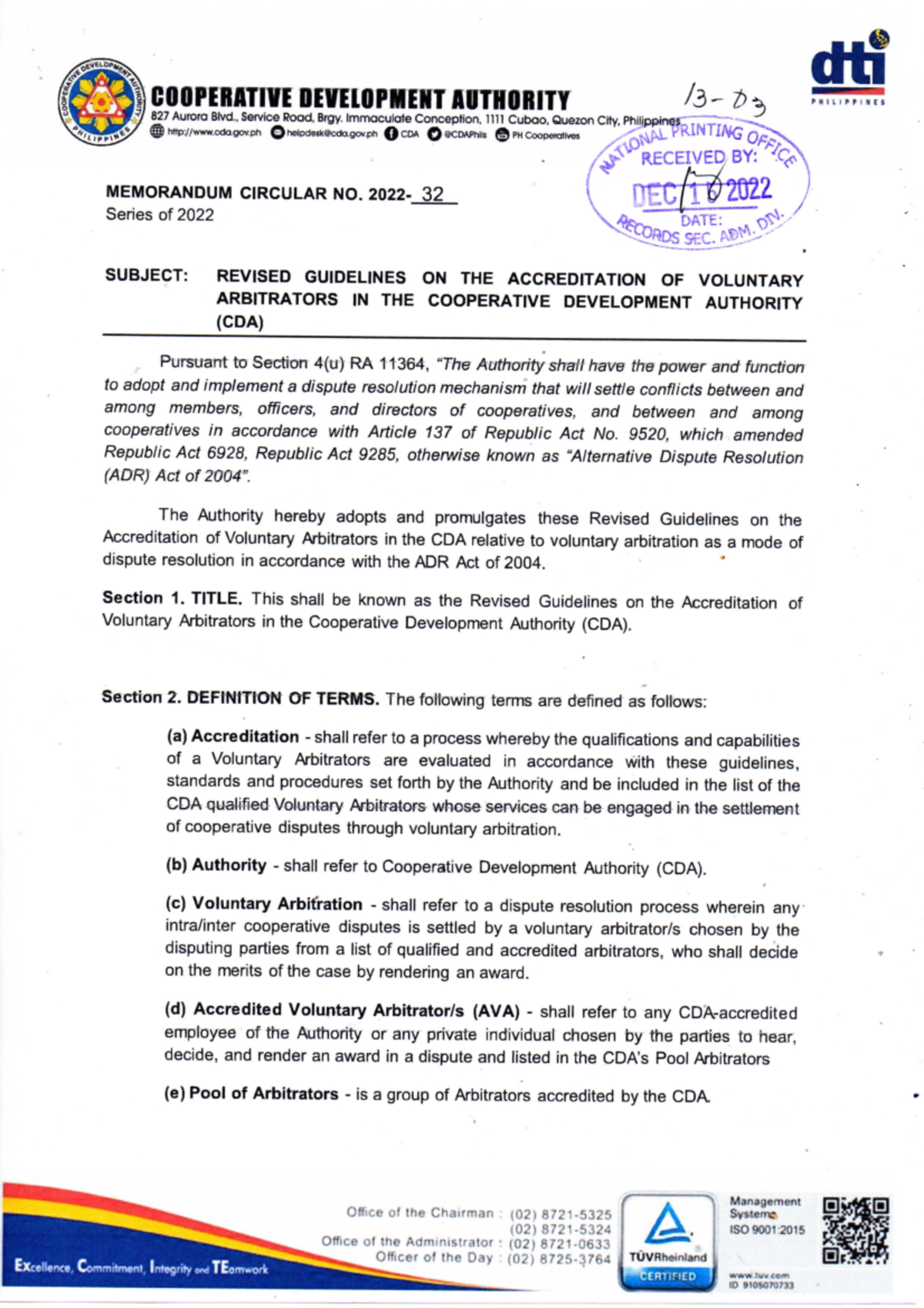 Revised Guidelines on the Accreditation of Voluntary Arbitrators in the