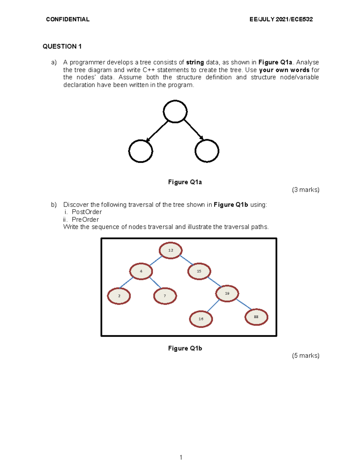 TEST 2 Question JULY 2021 - QUESTION 1 a) A programmer develops a tree ...