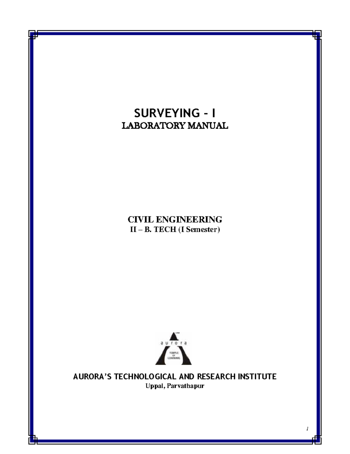 SurveyI 1 SURVEYING I LABORATORY MANUAL CIVIL ENGINEERING II B
