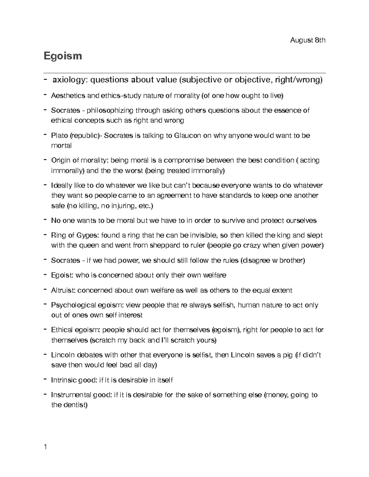 Egoism - supplemental notes from an online course instruction - August ...