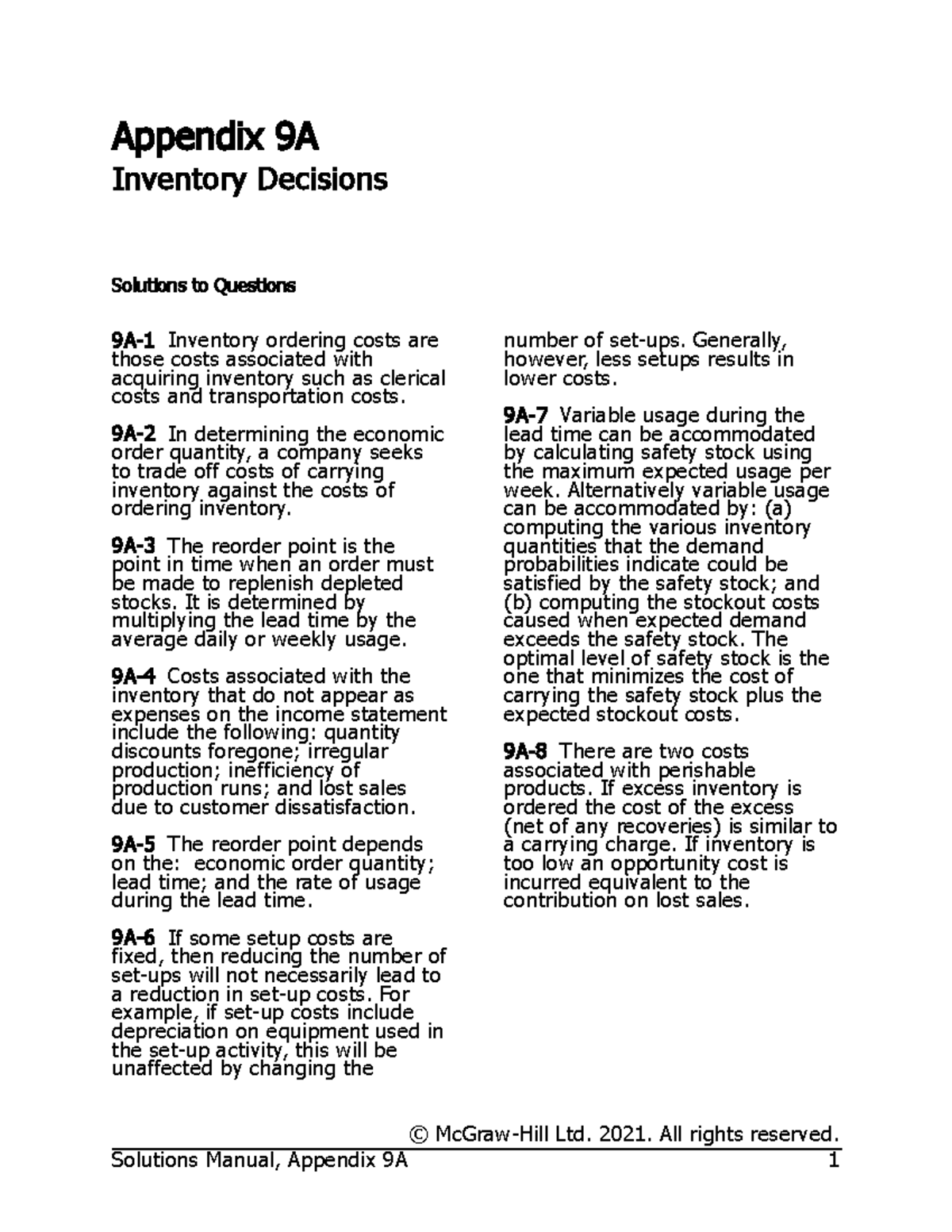 Garrison 12ce SM App9A Final - Appendix 9A Inventory Decisions ...