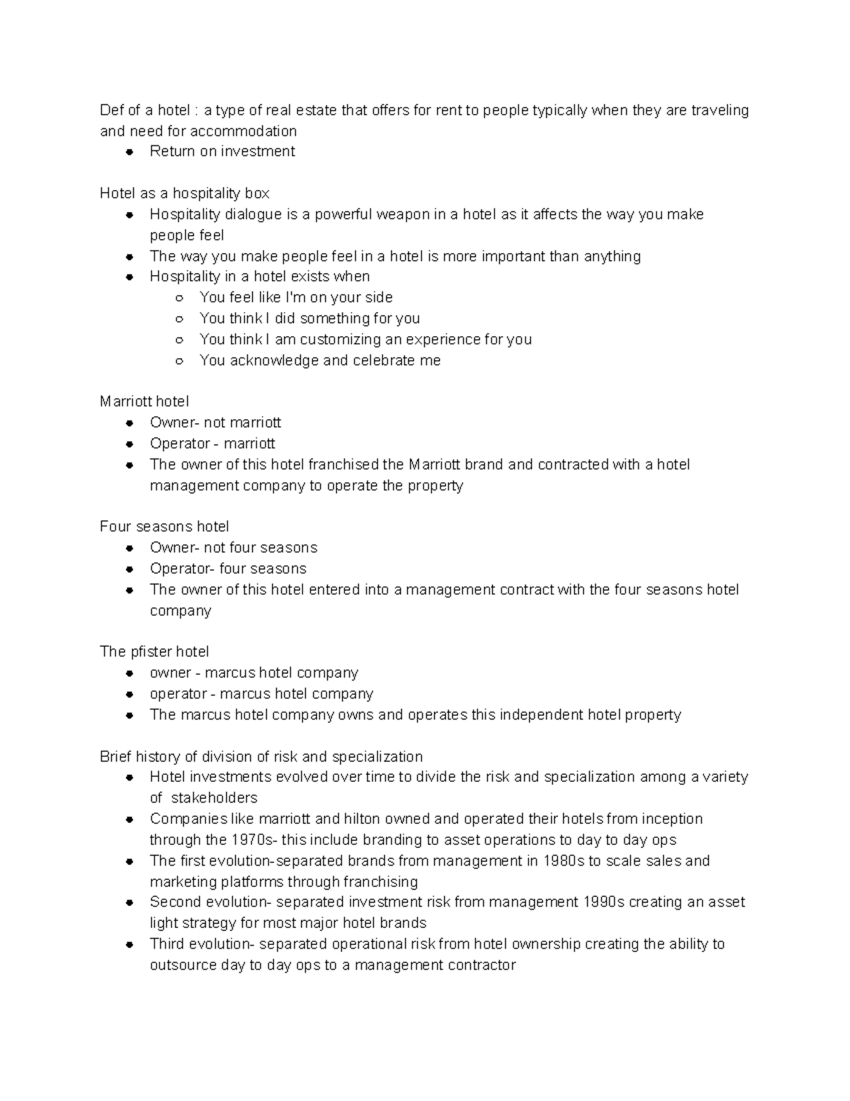 HMD 101 9 12 20 - Lecture notes 4 - Def of a hotel : a type of real ...