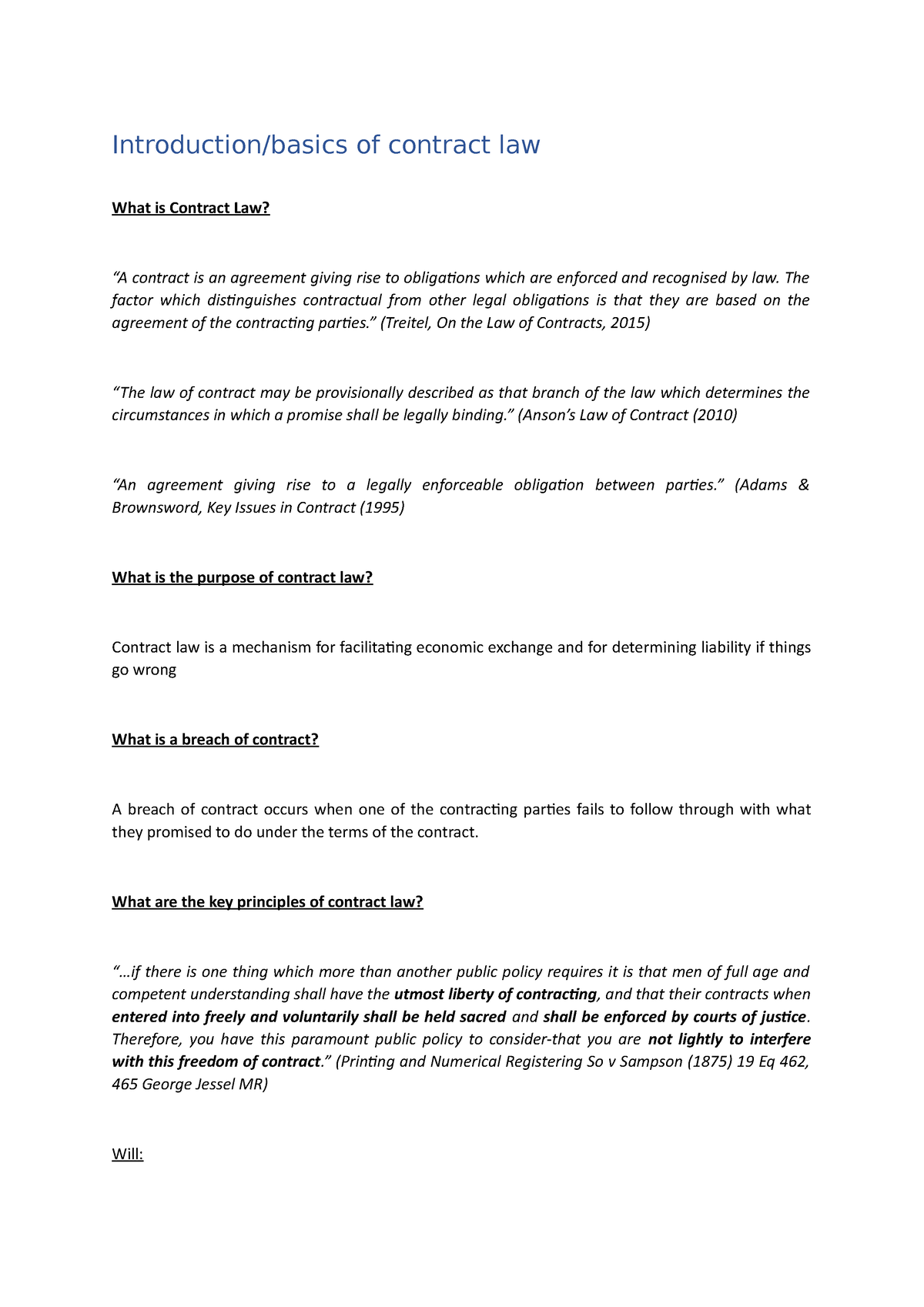 Contract Law - Introduction - Introduction/basics Of Contract Law What ...