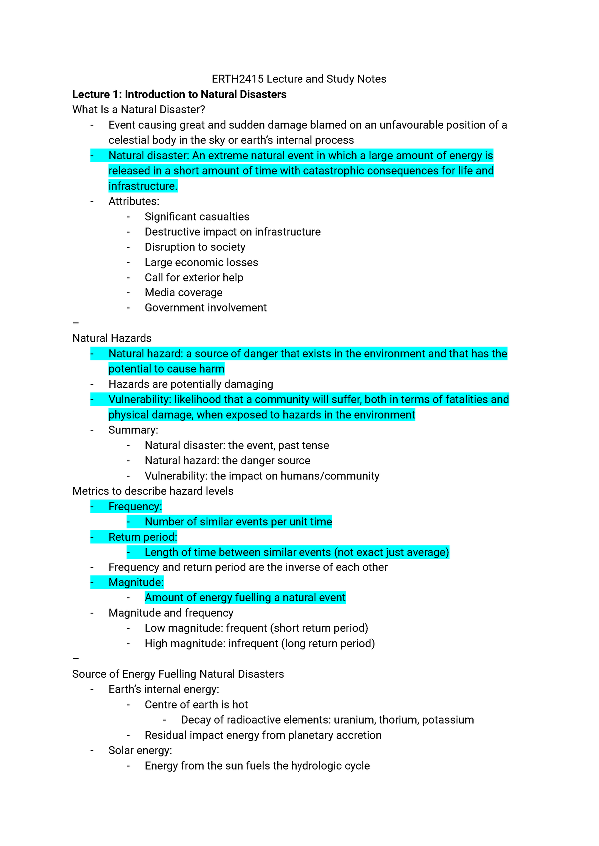 Erth2415 Lecture And Study Notes - Erth2415 Lecture And Study Notes 