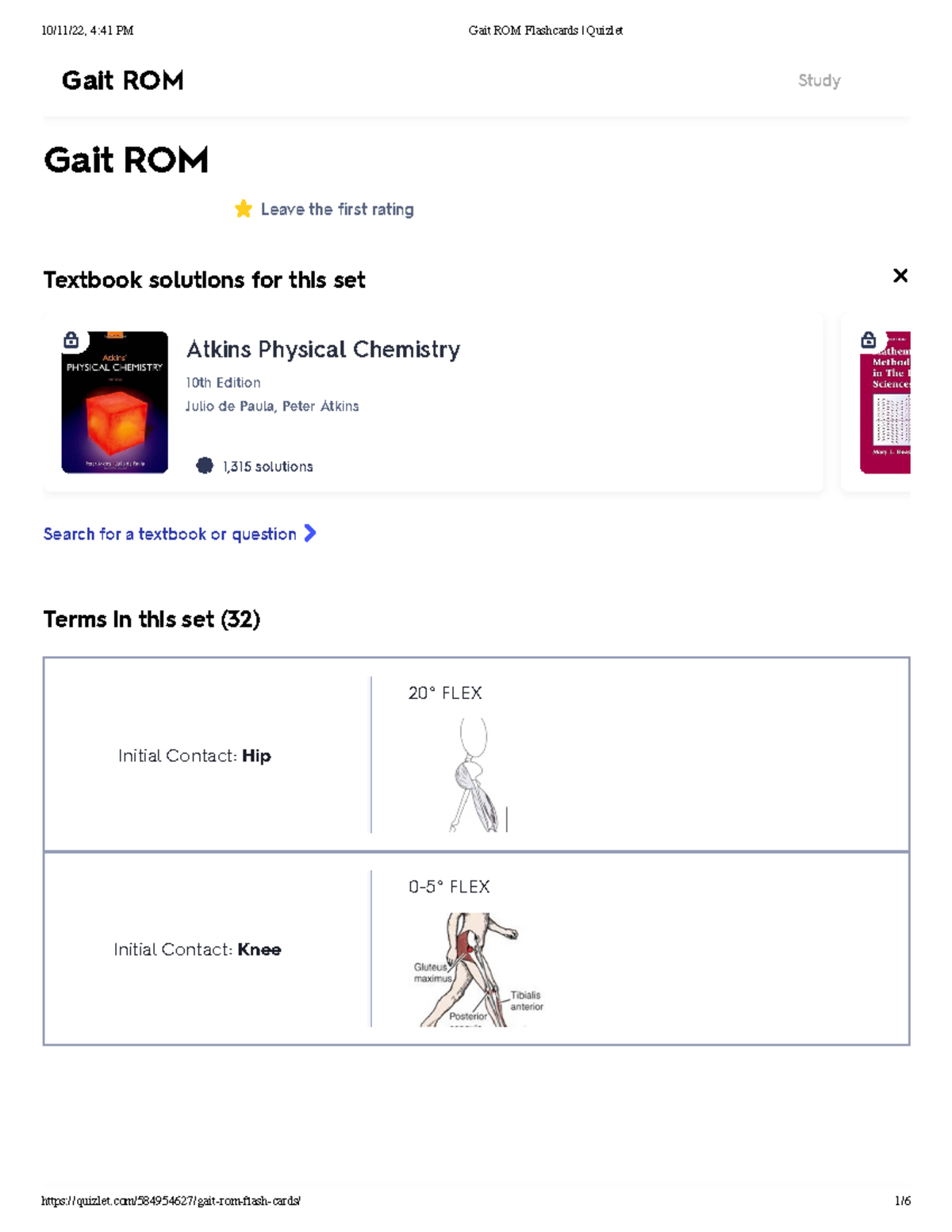 Gait ROM Flashcards Quizlet Gait ROMTextbook solutions for this
