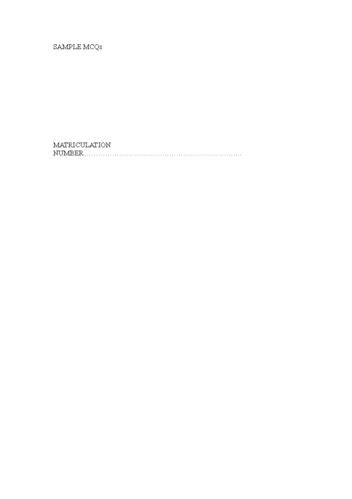 Sample MCQs With Answers SAMPLE MCQs MATRICULATION Studocu