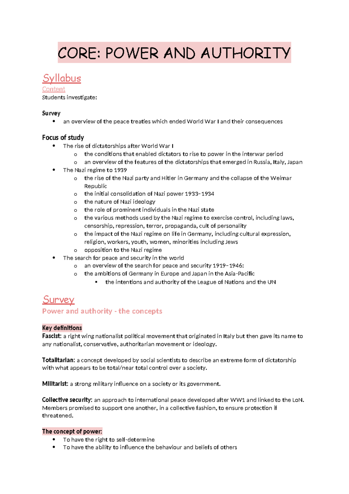 Power and Authority - Study notes on modern - CORE: POWER AND AUTHORITY ...