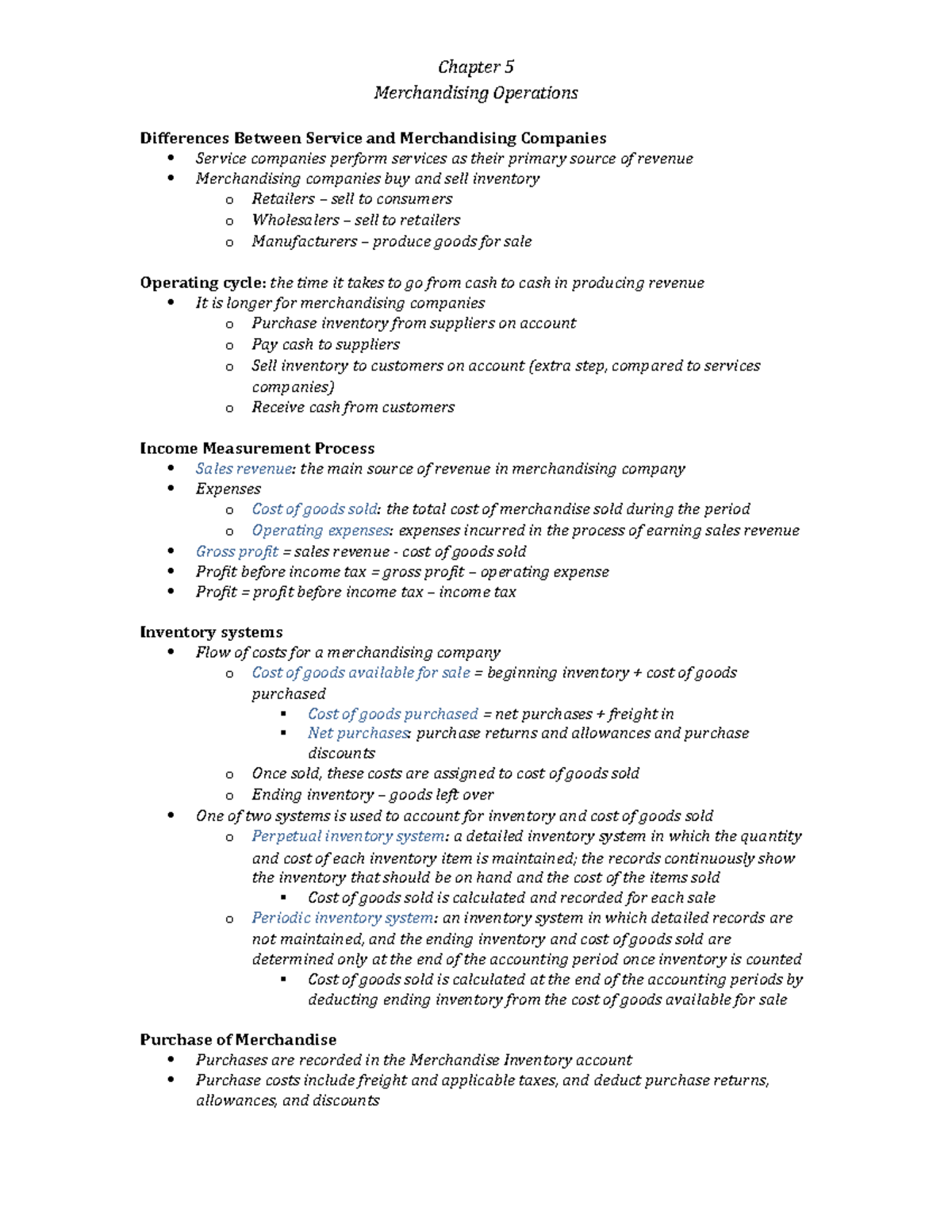 ACCT1220 * Chapter 5 * Merchandising Operations - Chapter 5 ...