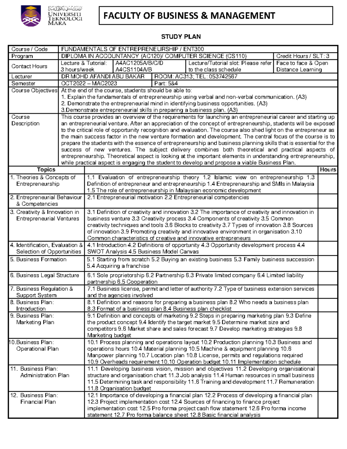 Crs info - hi pls enjoy this lecture notes - STUDY PLAN Course / Code ...