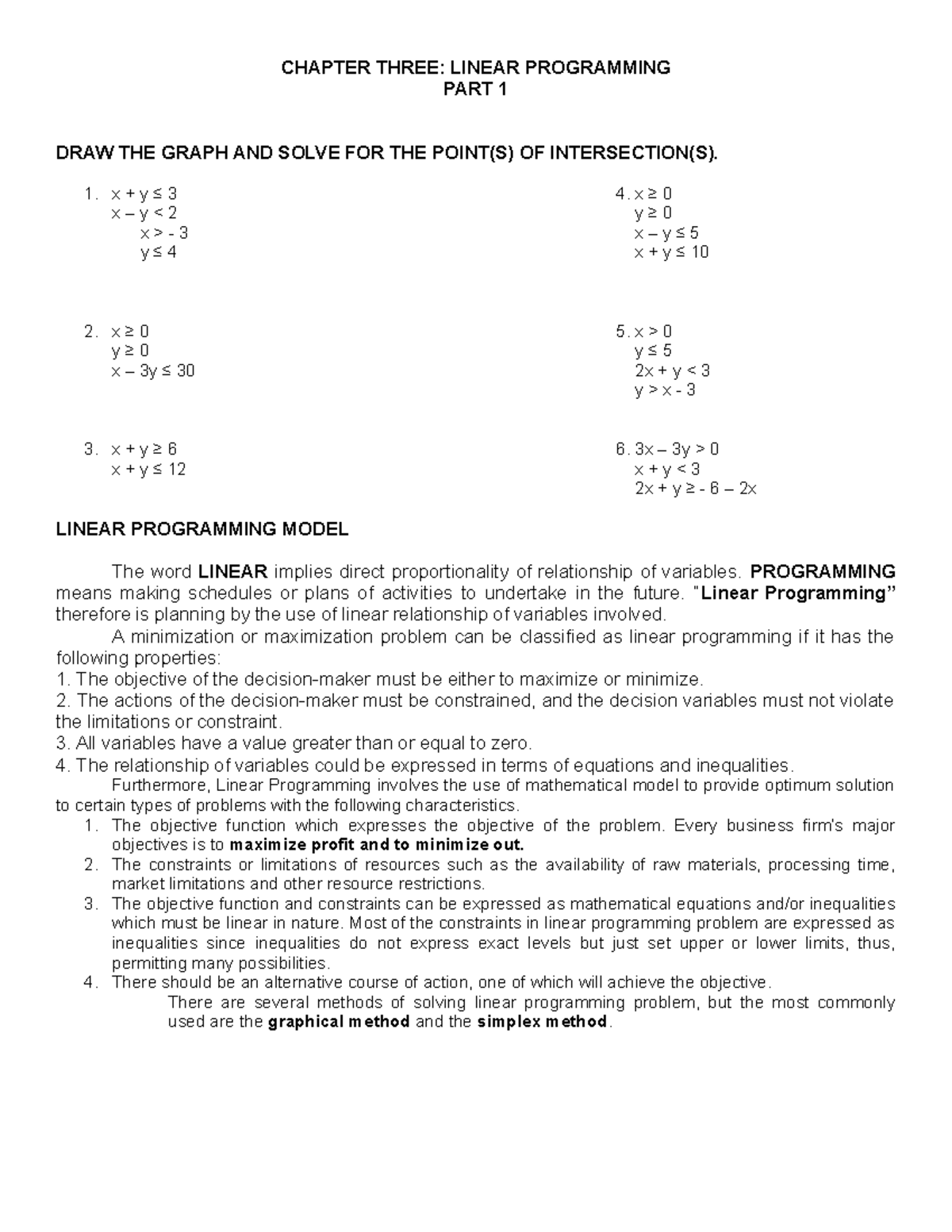 Linear- Programming - CHAPTER THREE: LINEAR PROGRAMMING PART 1 DRAW THE ...