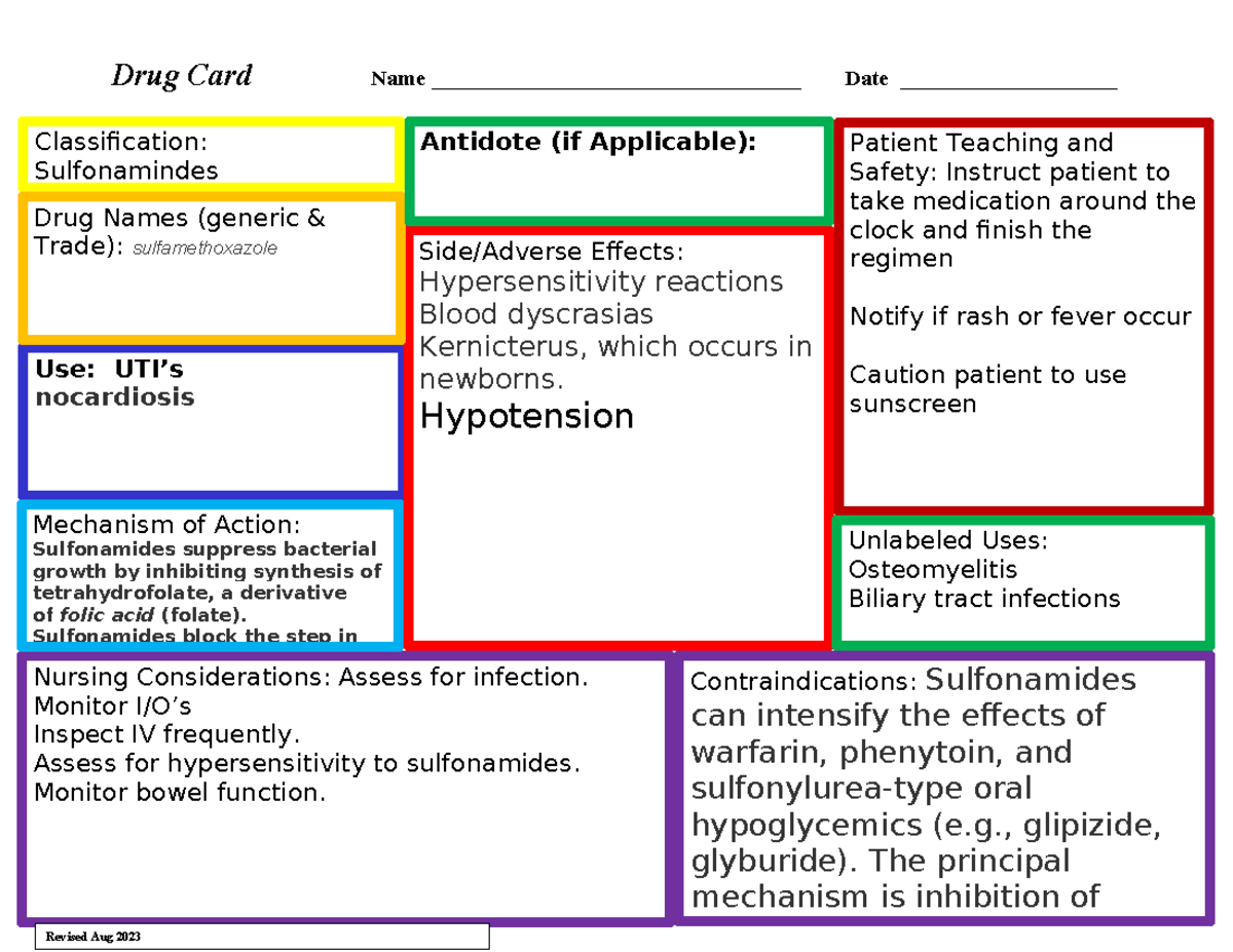 Sulfonamides - drug card - Drug Card Name ...