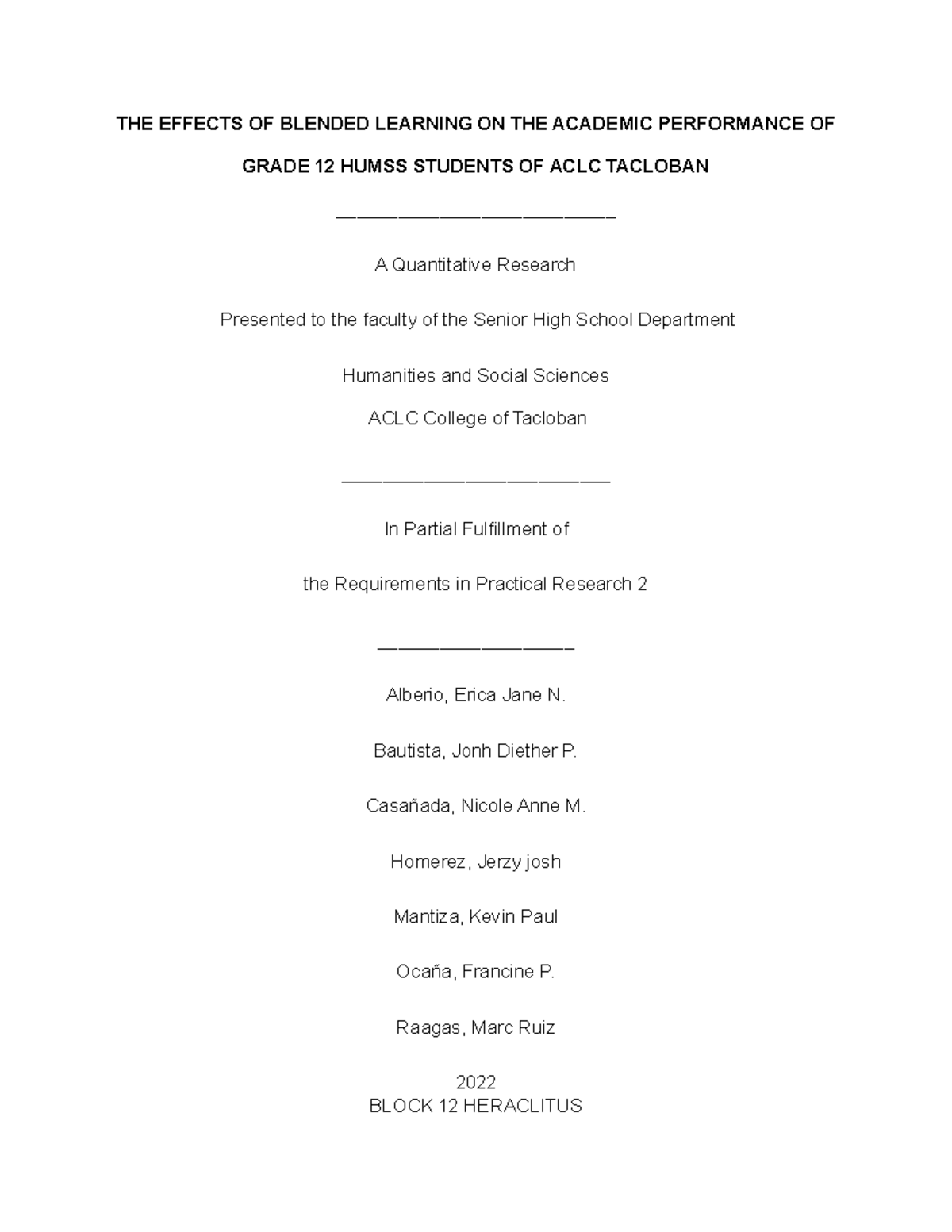 thesis title example for humss students