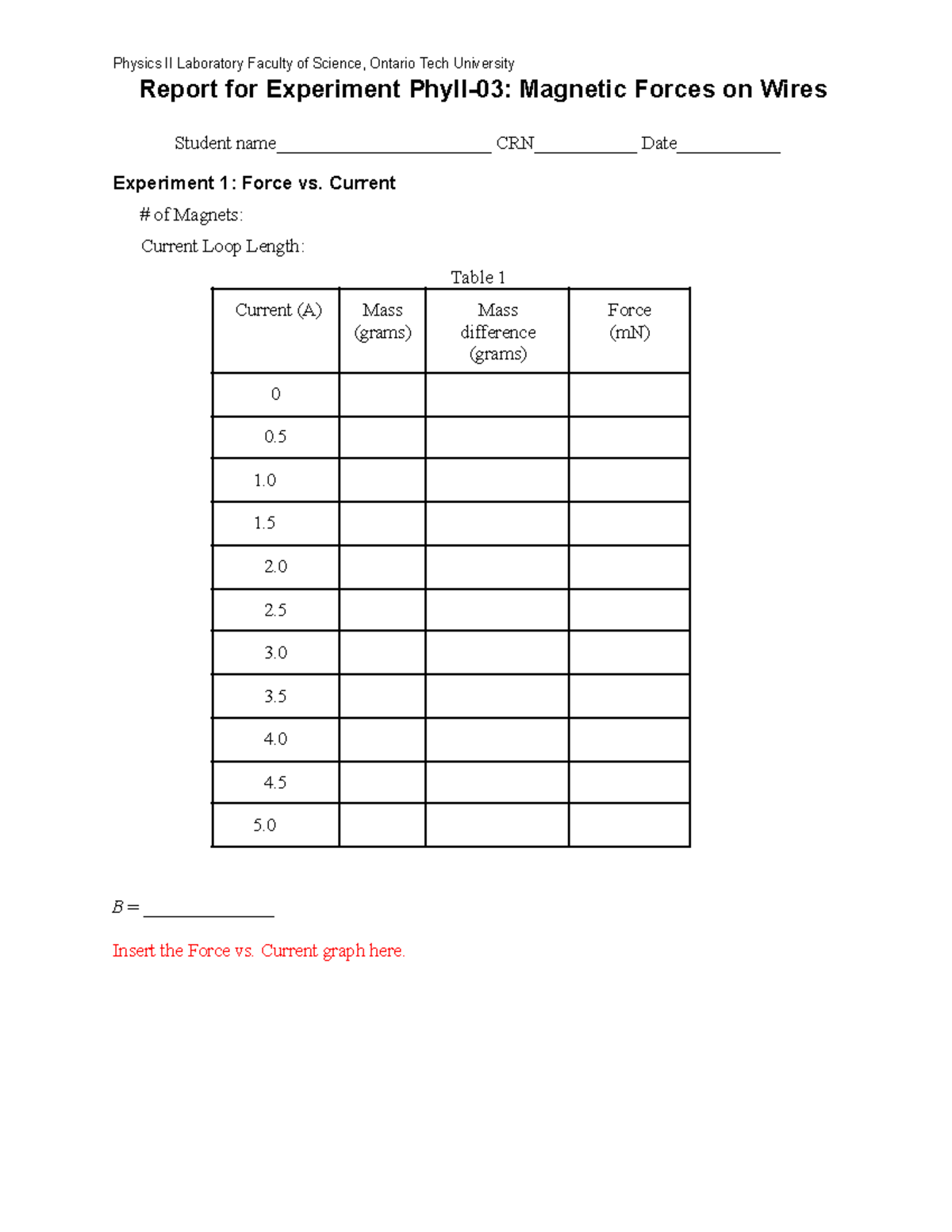 Report Forces Physics II Laboratory Faculty of Science