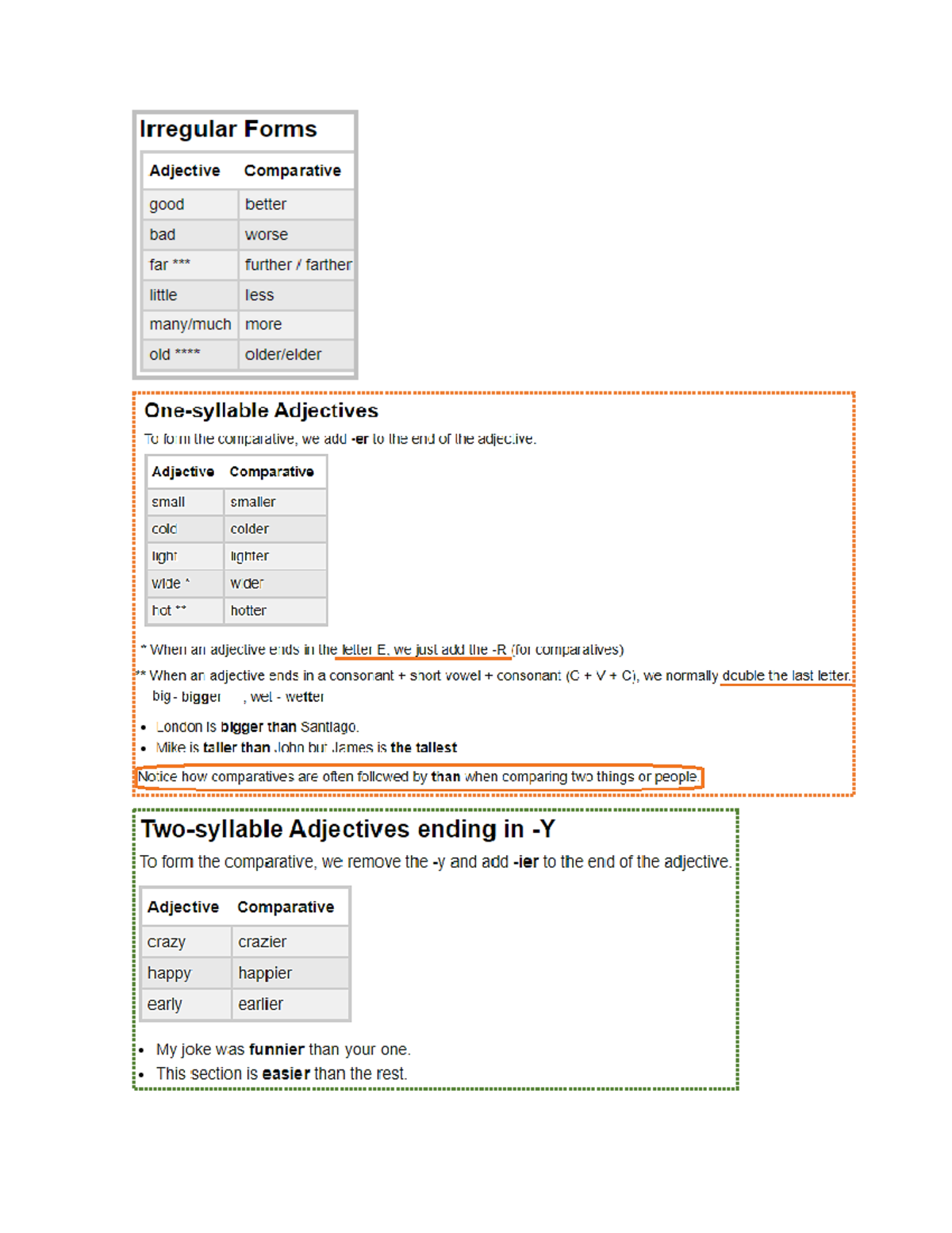 Comparatives (1) - ACTIVITIES FOR LITTLE ONES - Irregular Forms ...
