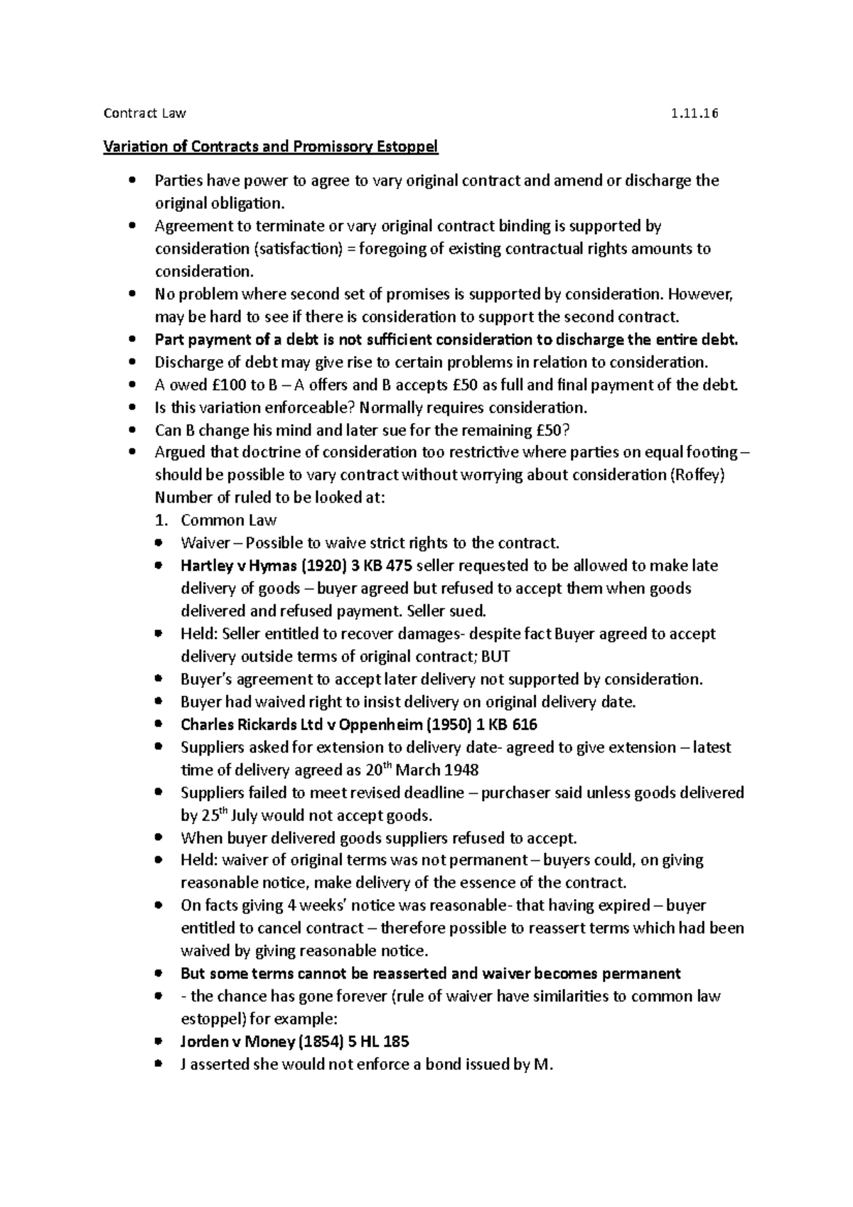 Variation of Contracts and Promissory Estoppel - Contract Law 1 ...