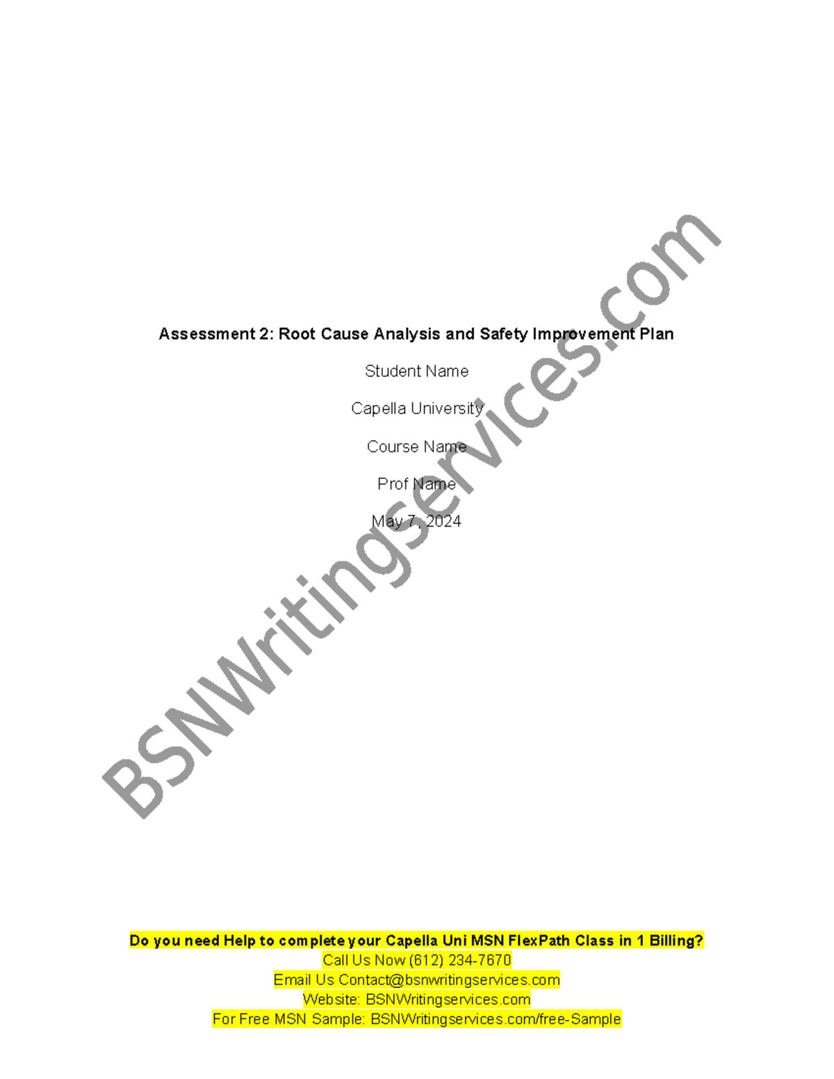 Nurs Fpx Assessment Root Cause Analysis And Safety Improvement Plan Assessment Root