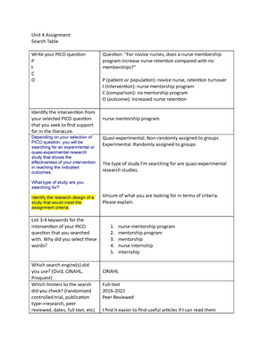 Benchmark - Evidence-Based Practice Project: PICOT Paper NUR 550 • Online  Nursing Essays