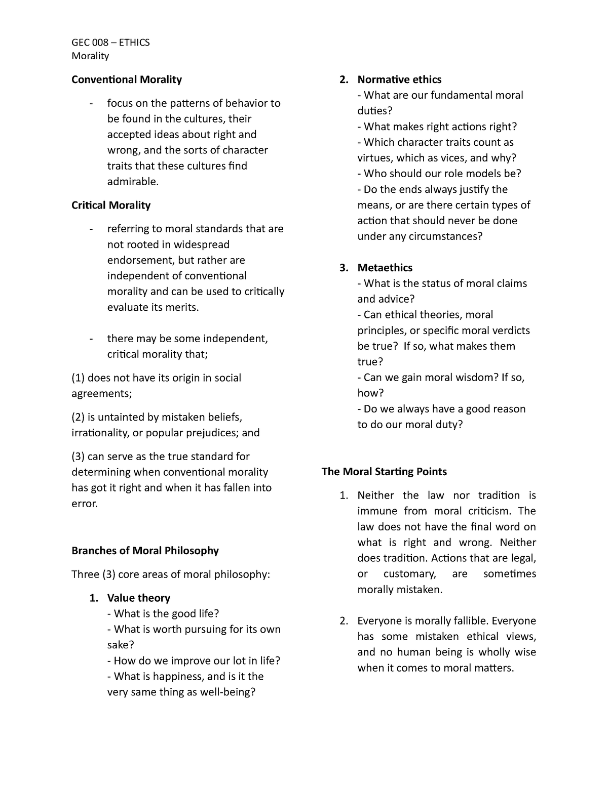 Ethics Reviewer - Tackles Module 1 - Morality, Branches Of Moral ...