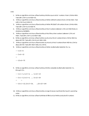 Assignment loop - exercise looping - Loop 1. Write an algorithm and ...